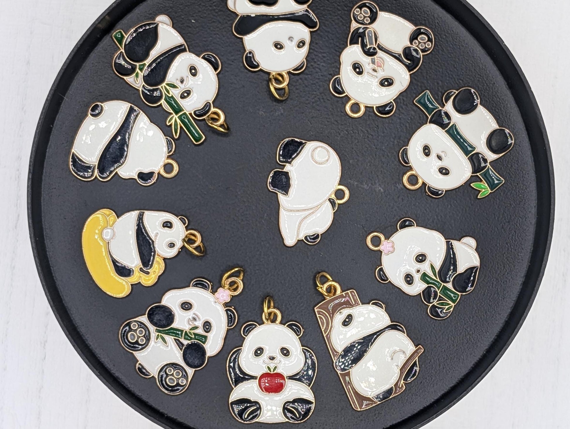Set of 10 Gold Plated Enamel Panda Charms: DIY Jewelry Making Supplies