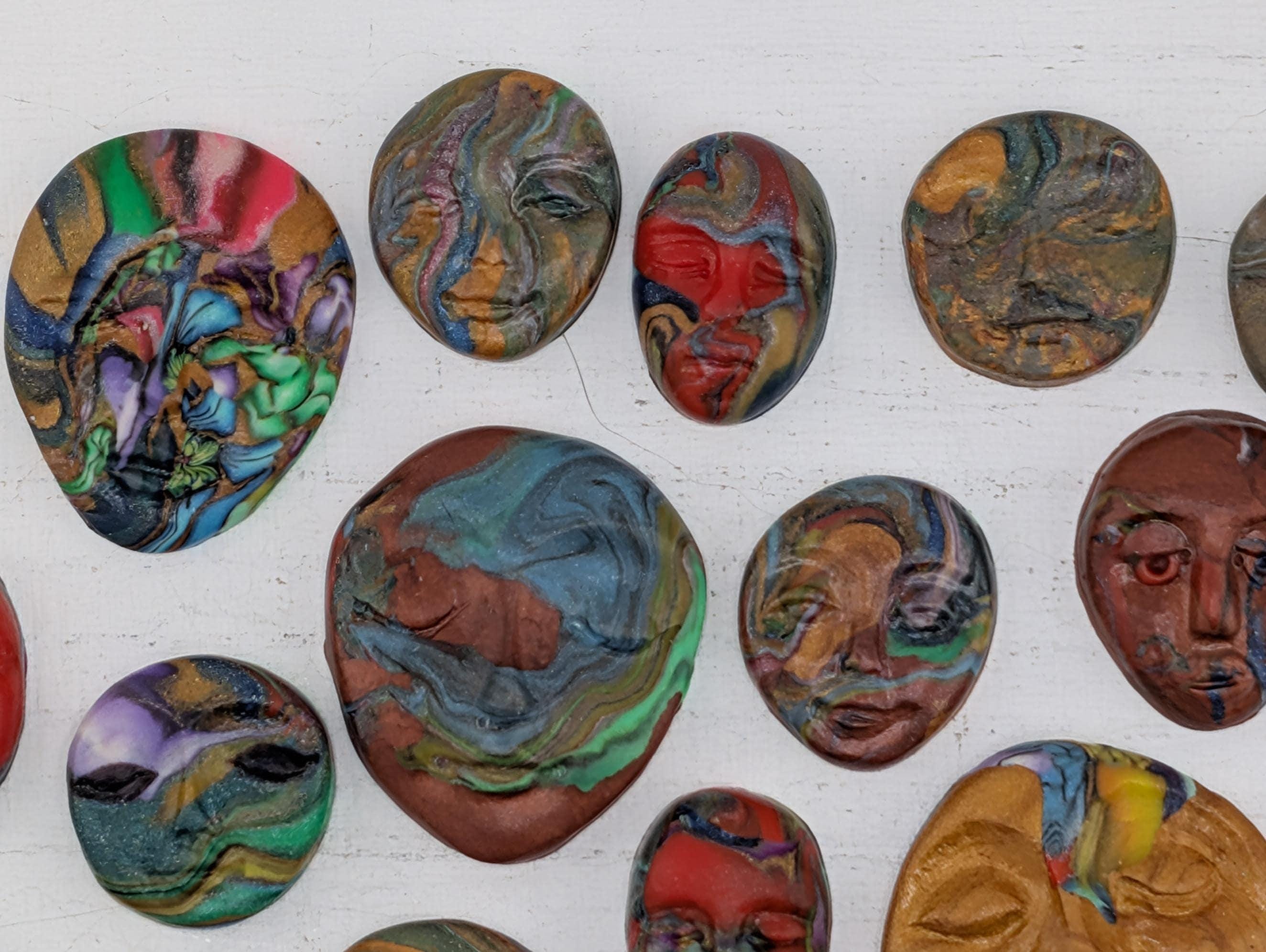 Handmade Polymer Clay Faces: Colorful Blue Art Doll Supplies pcs 24