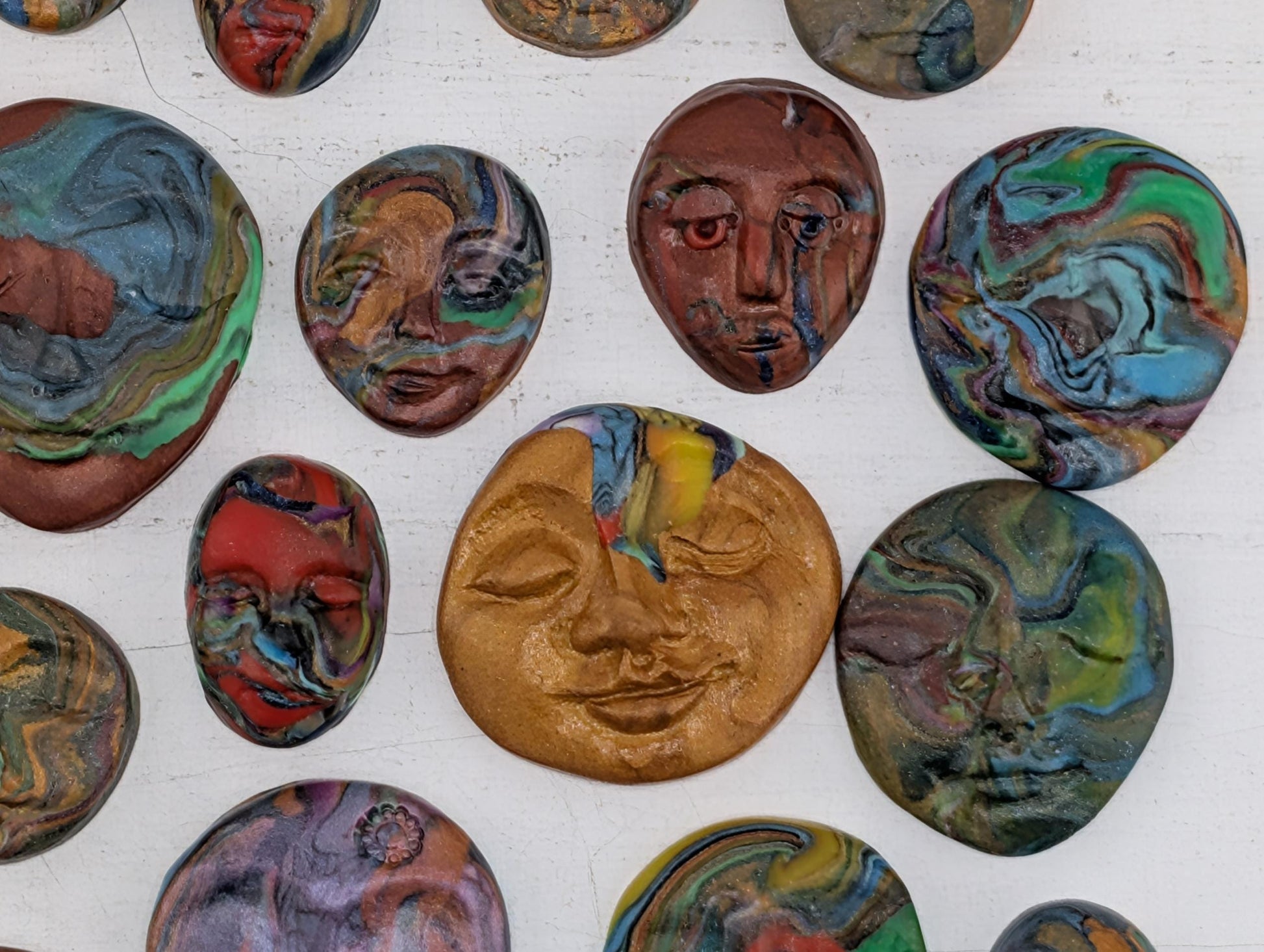 Handmade Polymer Clay Faces: Colorful Blue Art Doll Supplies pcs 24