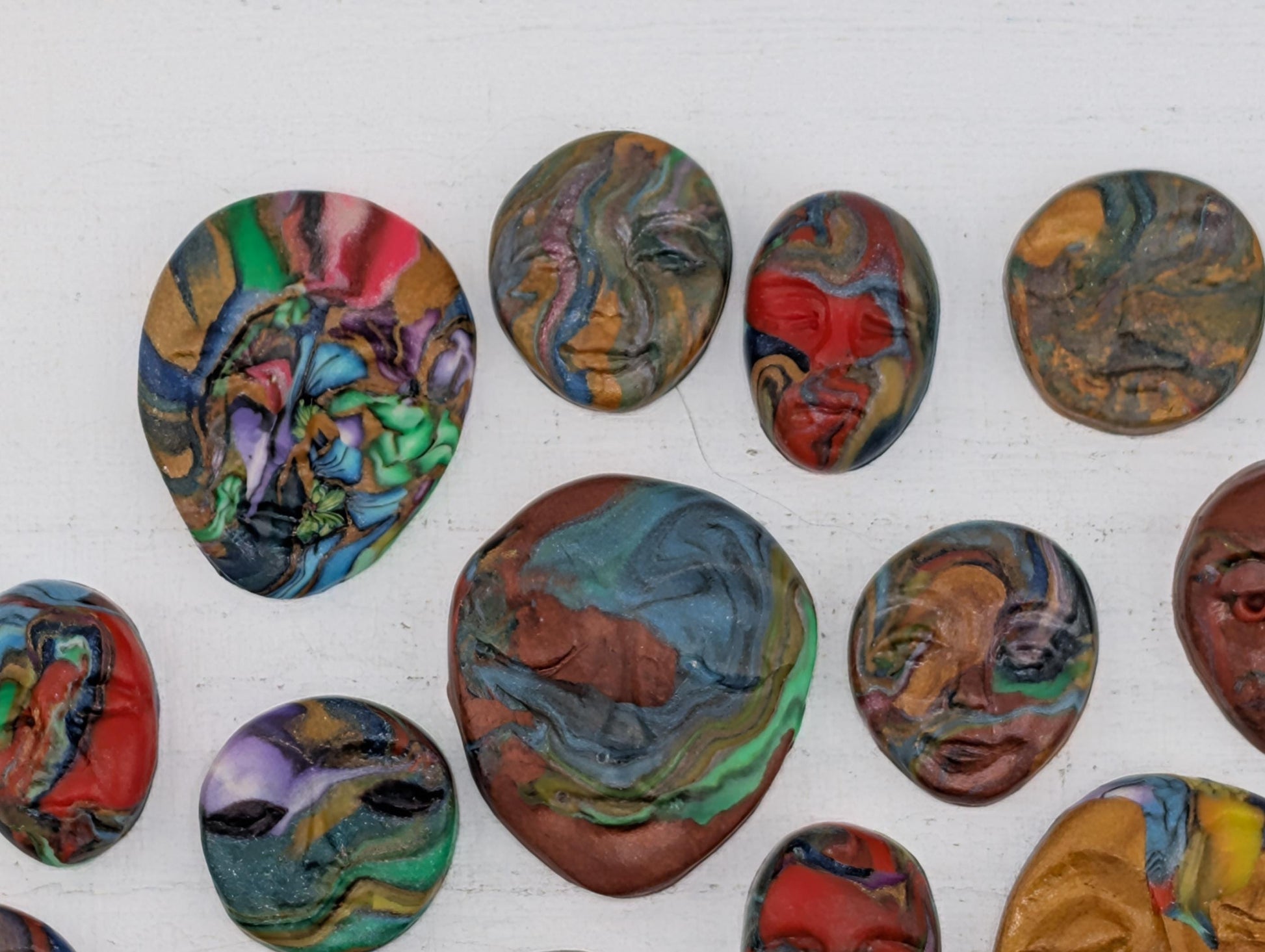 Handmade Polymer Clay Faces: Colorful Blue Art Doll Supplies pcs 24