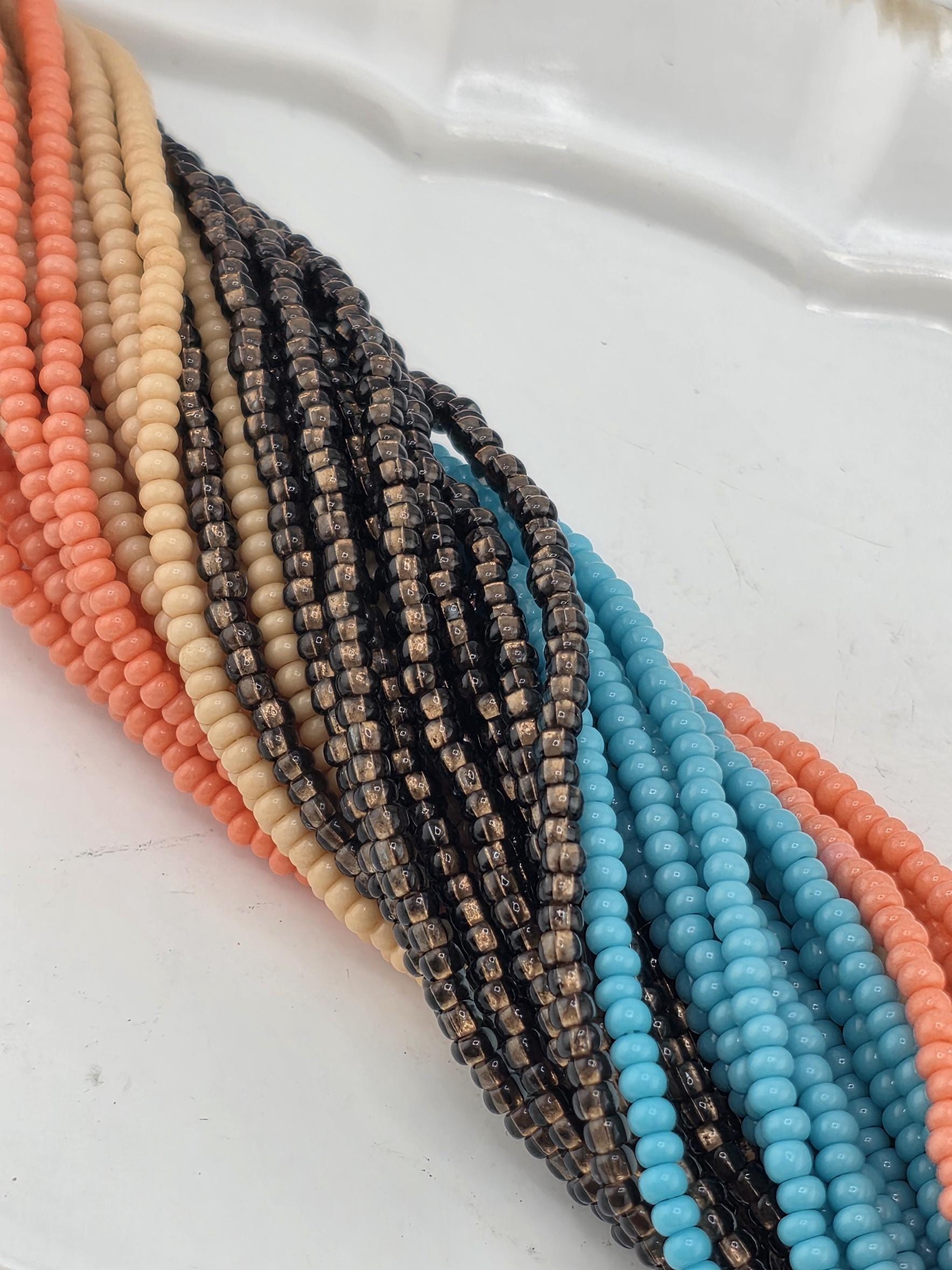 Czech Seed Beads Glass Beadweaving Supply Turquoise Coral Mix Color Collection Copper Lined Beads Size Eleven Half Hank Set Four Color Combination Jewelry Making Materials Bead Artist Supplies Strung Bead Hanks Crafting Projects Components