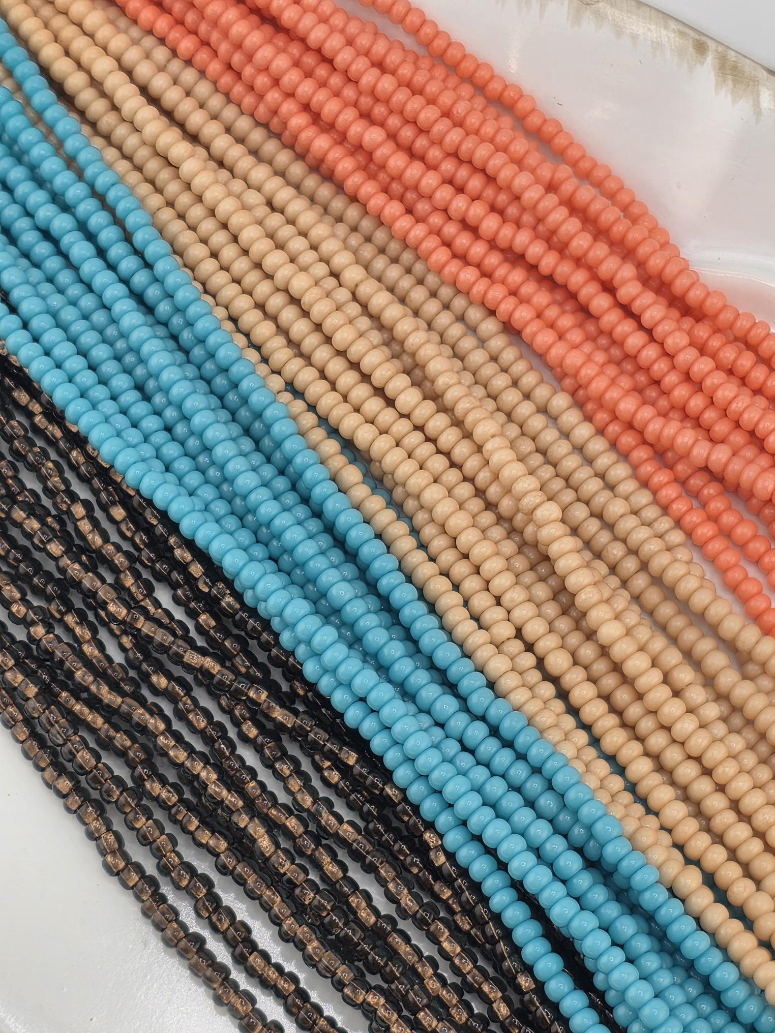 Size Eleven Czech Seed Beads Turquoise Coral Wheat Crystal Black Collection Glass Beadweaving Materials Copper Lined Beads Jewelry Making Supplies Half Hank Set Strung Bead Collection Four Color Combination Artisan Craft Materials Handmade