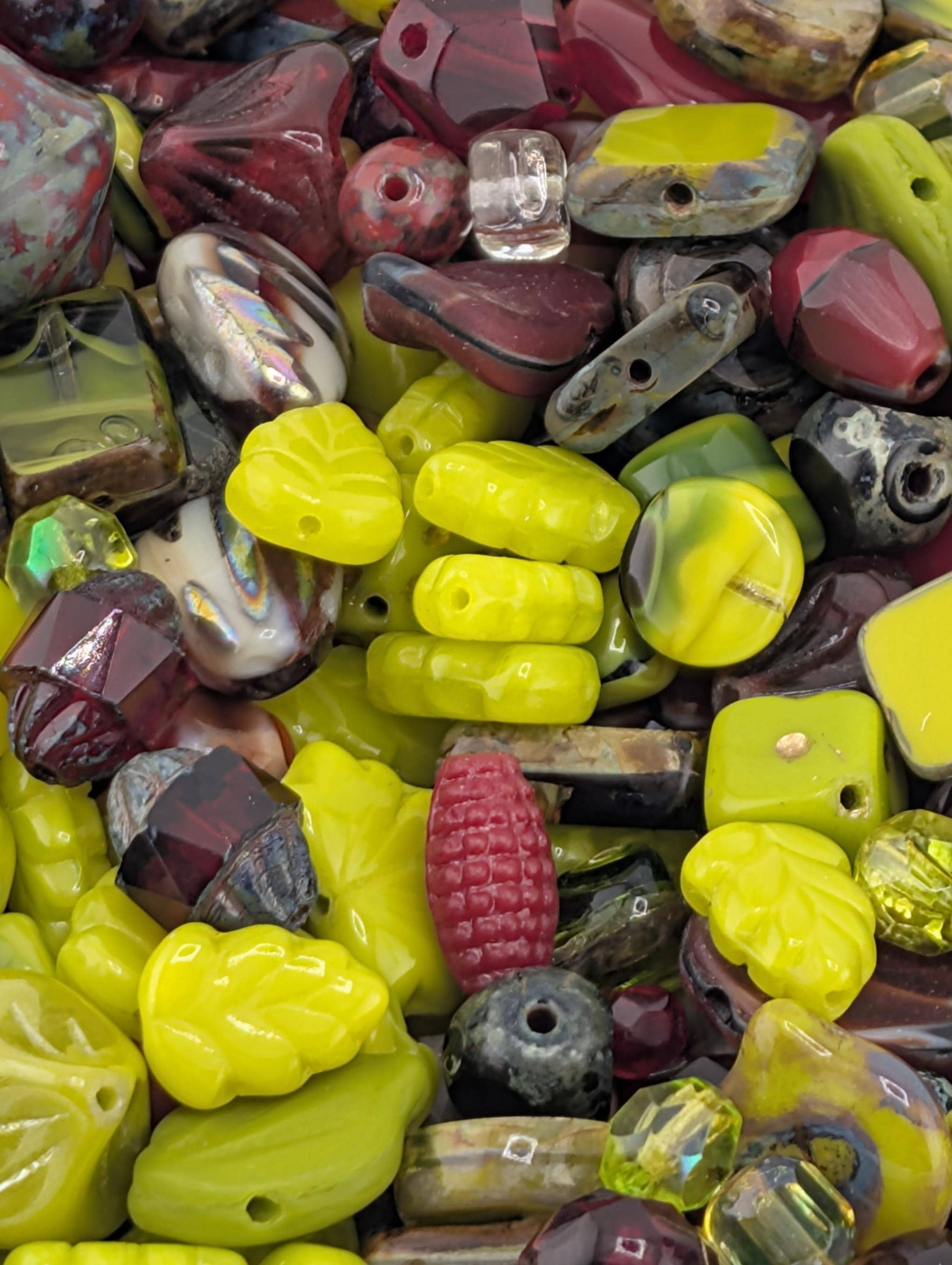 Exclusive "Poison Apple Blend" Dark Red and Chartreause Mix Czech Pressed Glass Beads (30g pkg)