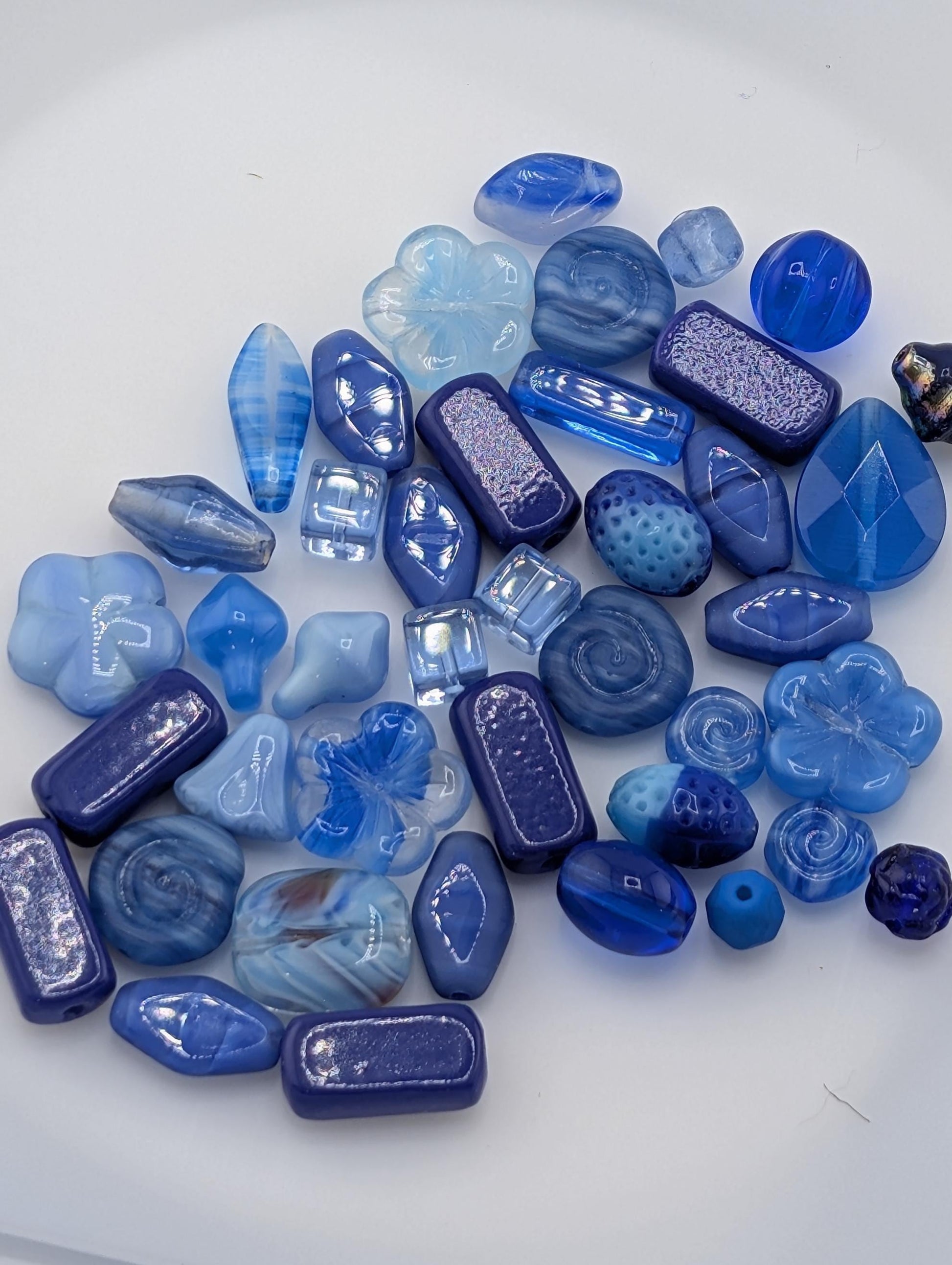 Exclusive "Boho Denim Blend" Shades of Blue Czech Pressed Glass Bead Mix (30g pkg)