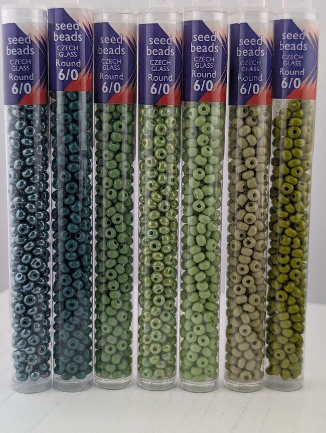 Preciosa Ornela Seed Beads: Matte Green Shades - Size 6 Glass Tubes