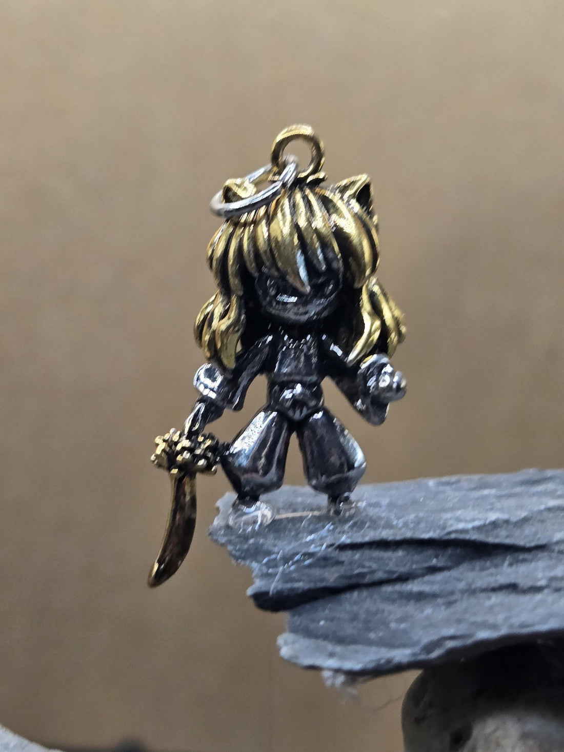 Anime Sword Girl Pendant: Silver Plated Gothic Fantasy Charm
