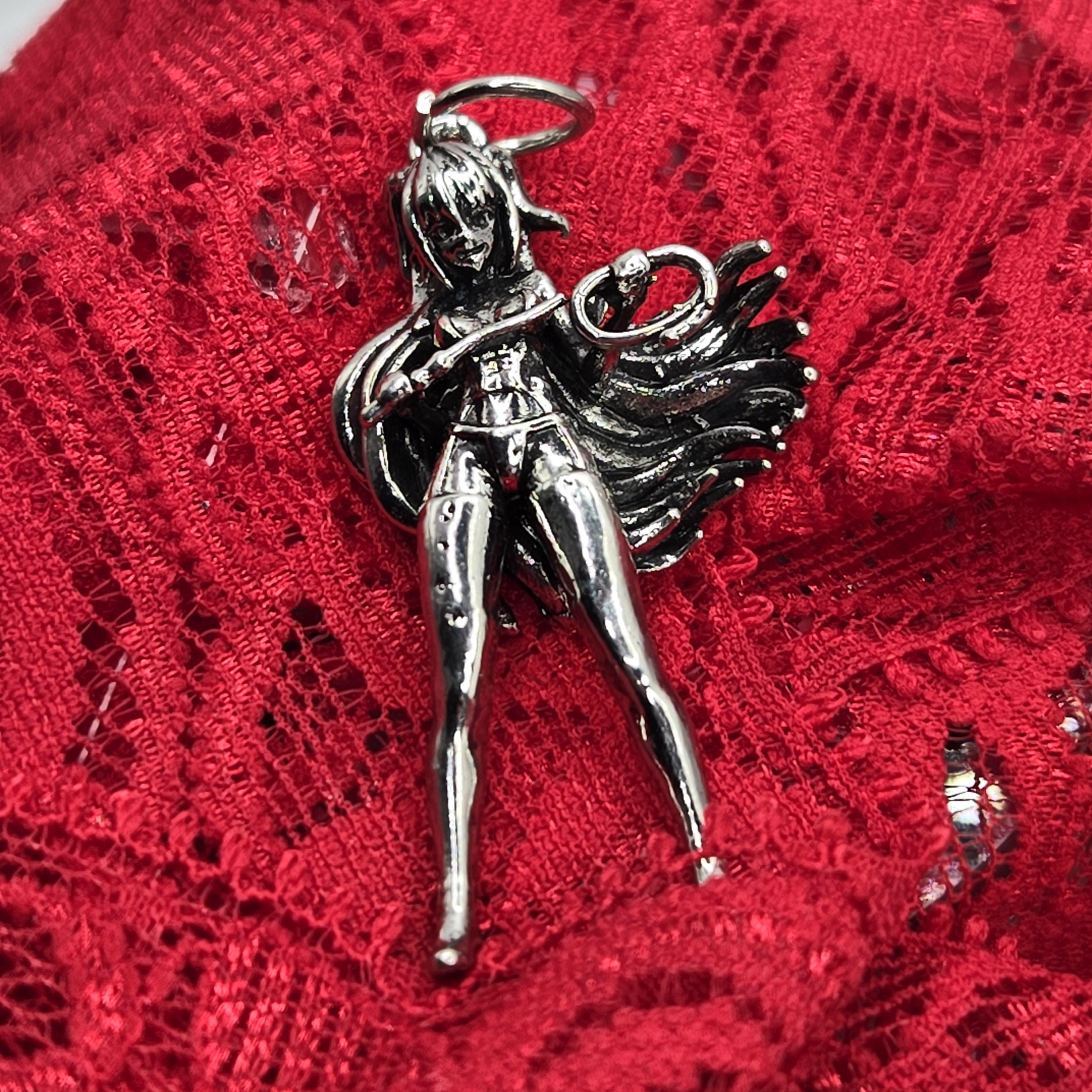 Anime Fan Pendant, Silver Plated, Fantasy Sci-Fi Design (Charm Size)