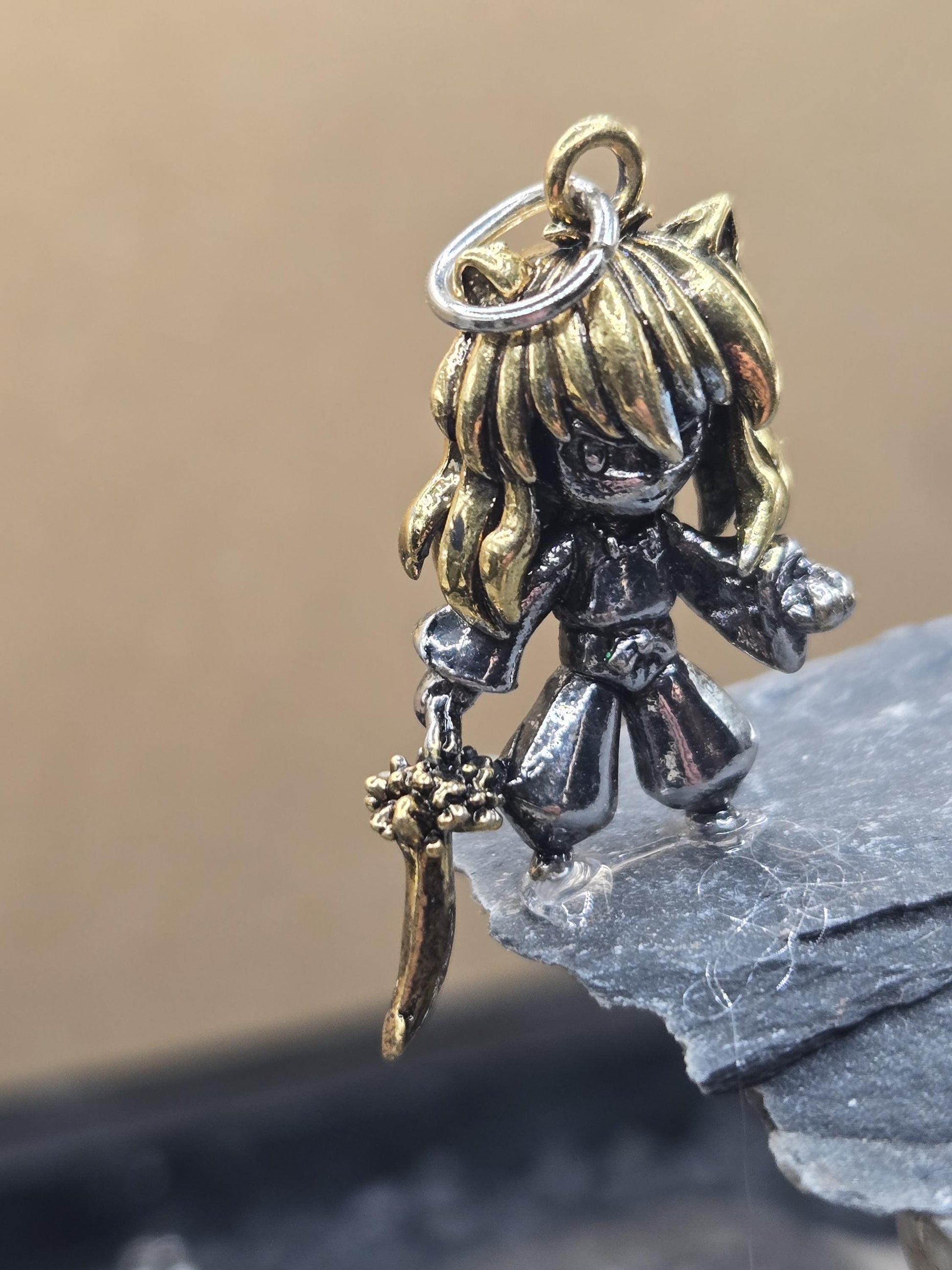 Anime Sword Girl Pendant: Silver Plated Gothic Fantasy Charm