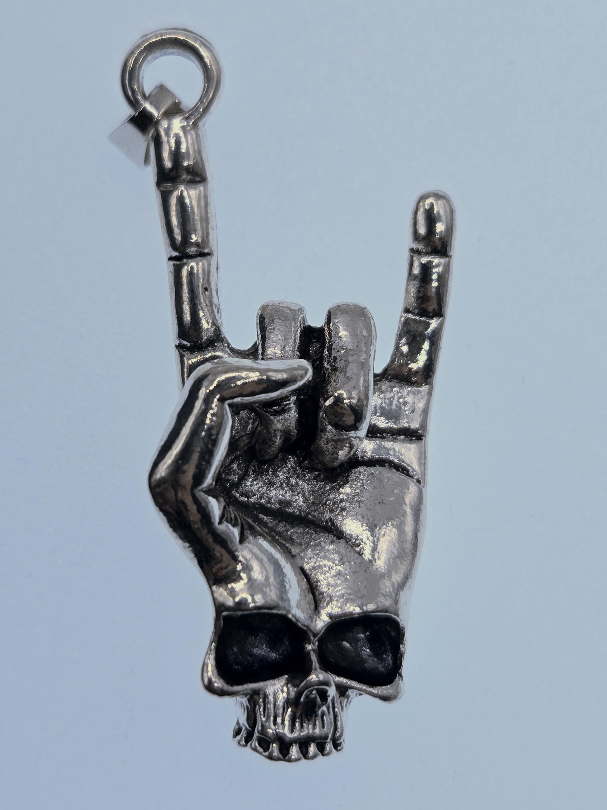 Gothic Skull Pendant Necklace, Silver Tone (Rock Style Charm)