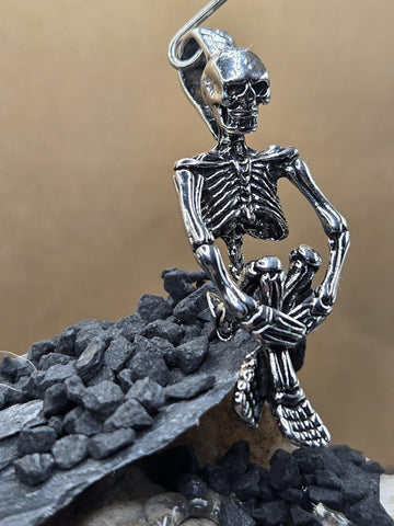 Gothic Skull Pendant: Silver Plated with Angel Wing Detail