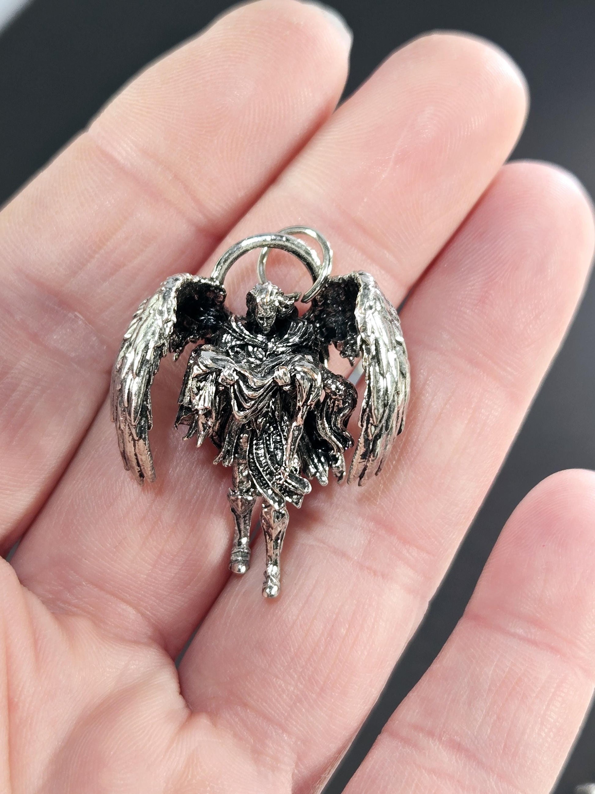 Fallen Angel Pendant: Silver Plated Gothic Charm - Lightweight, Durable