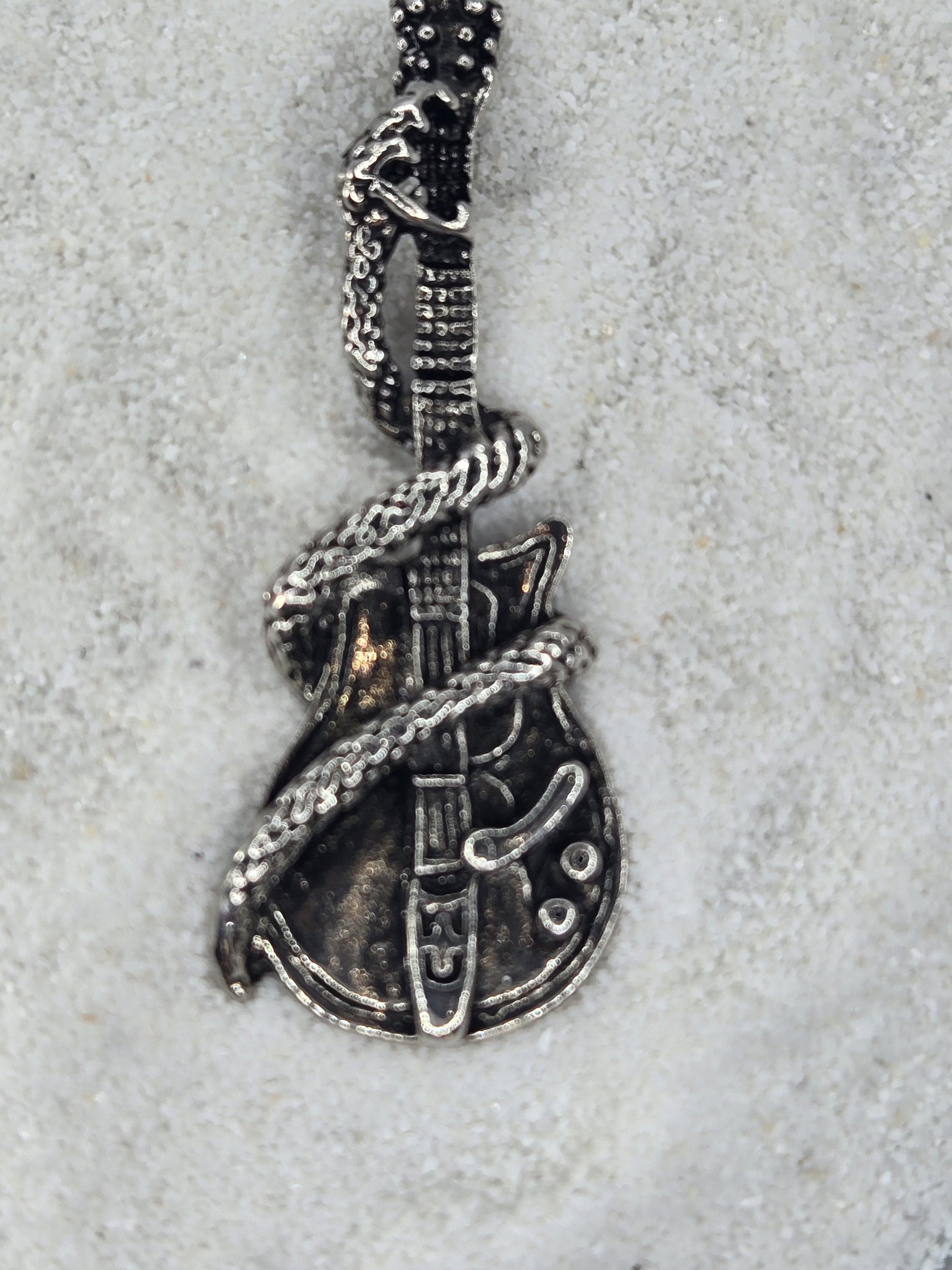 Guitar Pendant: Silver Snake Design - Gothic Bag or Keychain Charm