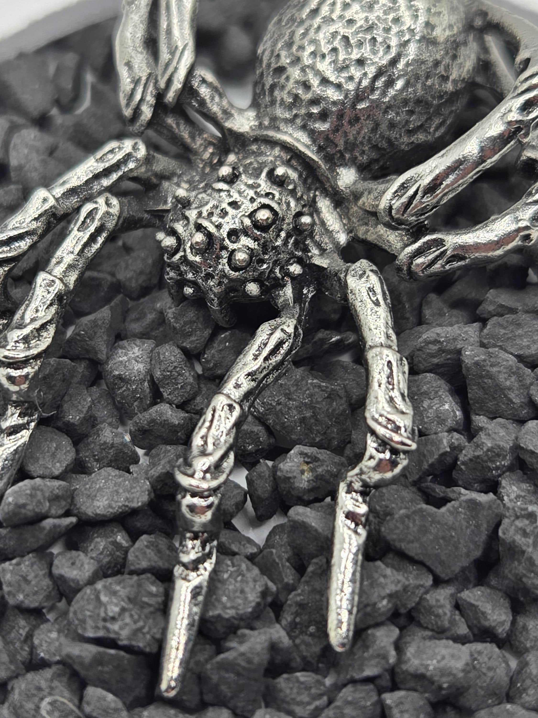 Goth Skull Pendant, Spider Design (Silver Plated Alloy Charm)