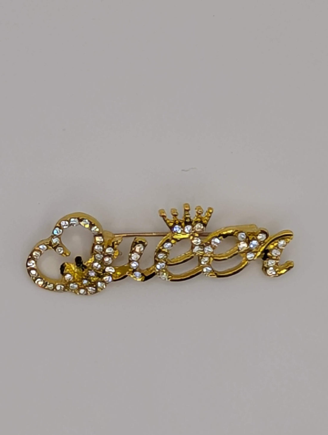 Gold Plated Queen Brooch Pin - Sparkling Rhinestone Accent