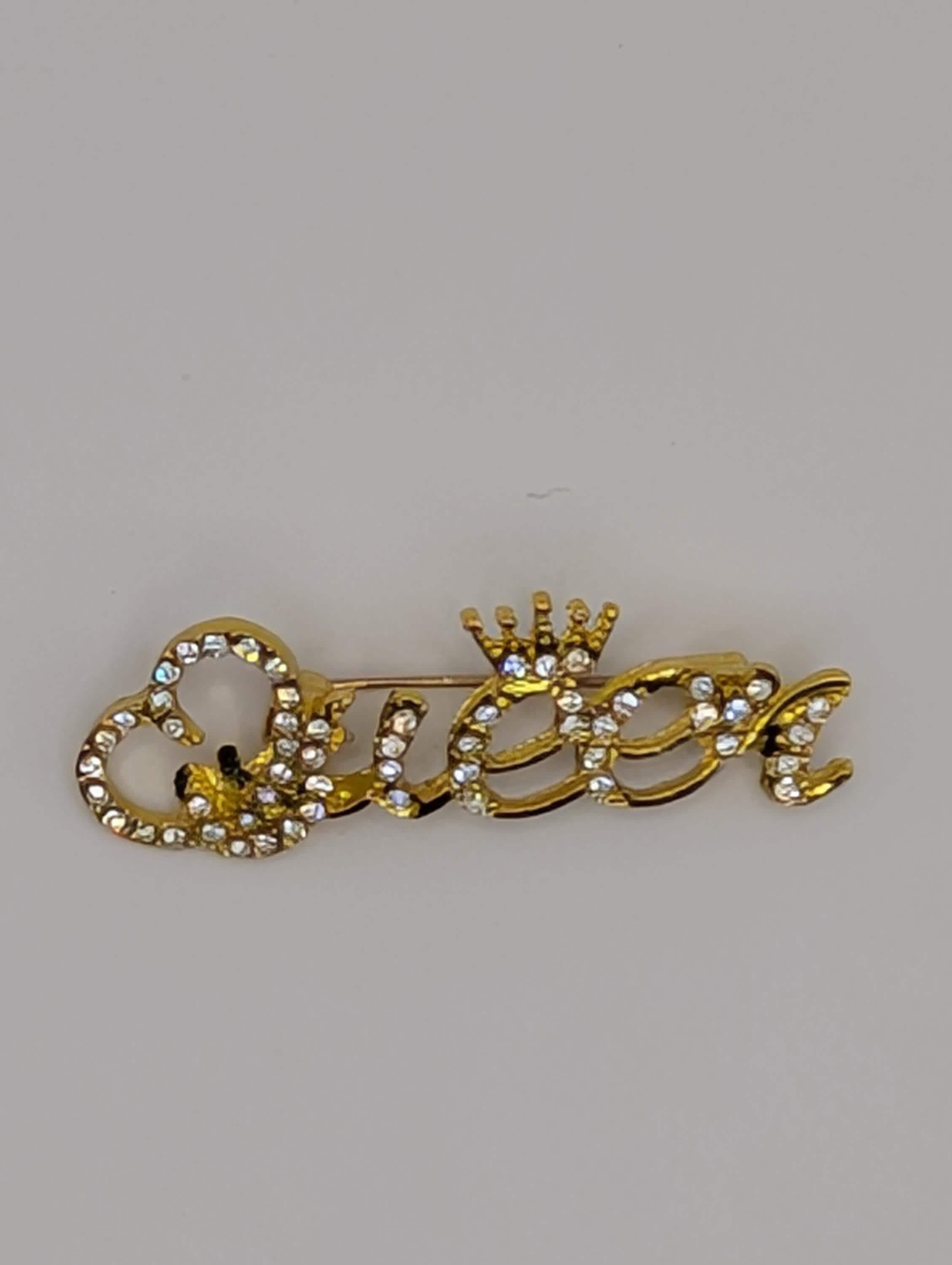 Gold Plated Queen Brooch Pin - Sparkling Rhinestone Accent