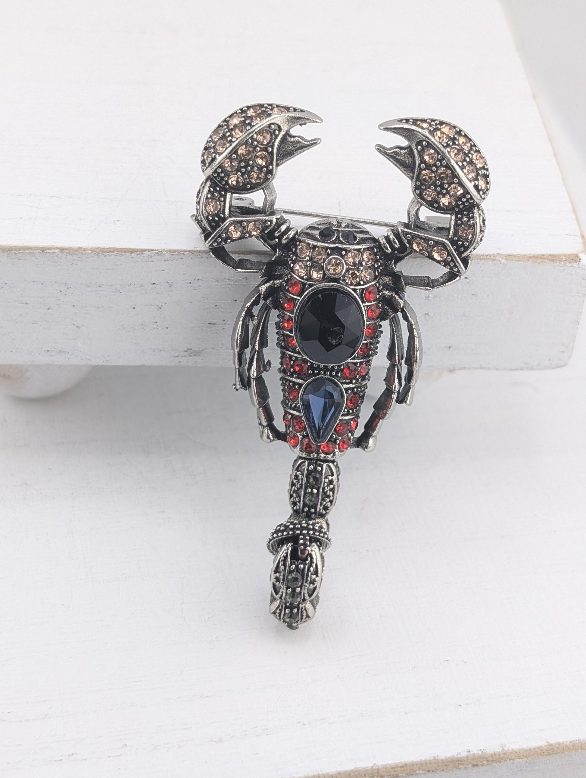 Scorpion Jewelry Pin - Silver Plated with Rhinestones