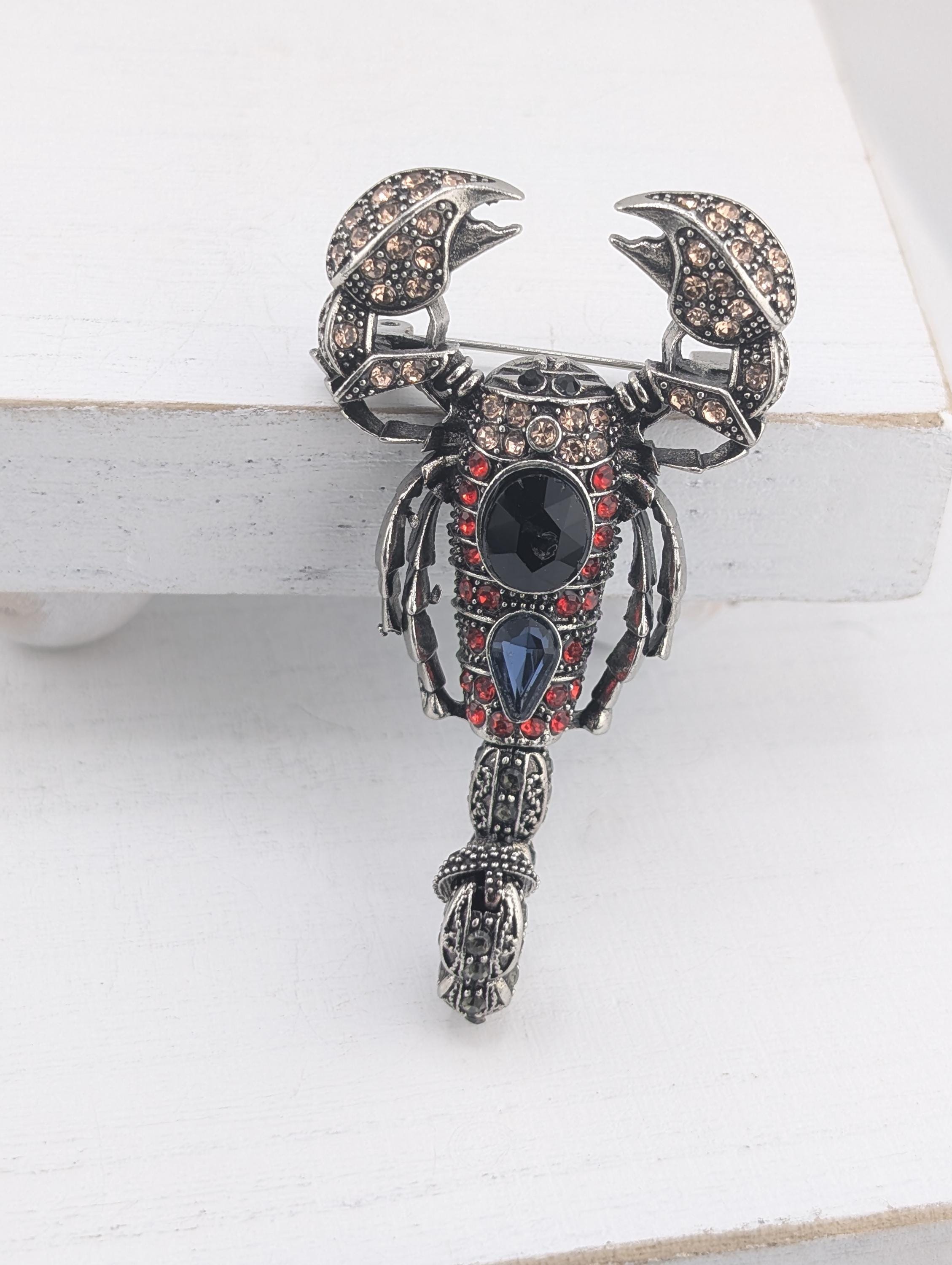 Scorpion Jewelry Pin - Silver Plated with Rhinestones