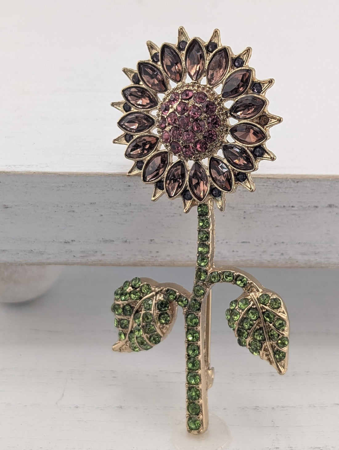Gold Sunflower Brooch Pin - Rhinestone Detail for Jackets or Bags