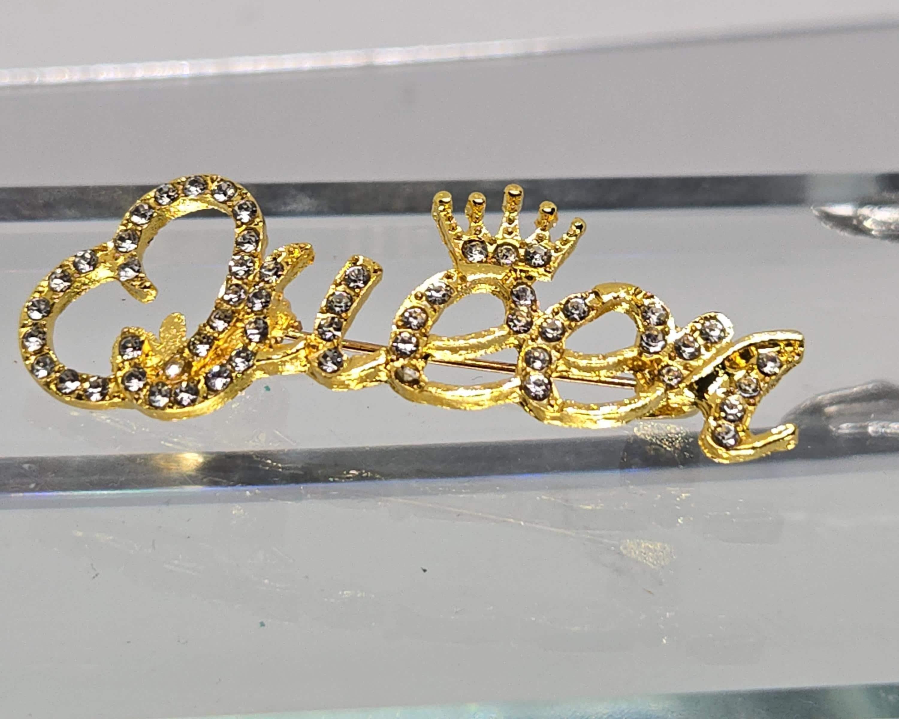 Gold Plated Queen Brooch Pin - Sparkling Rhinestone Accent