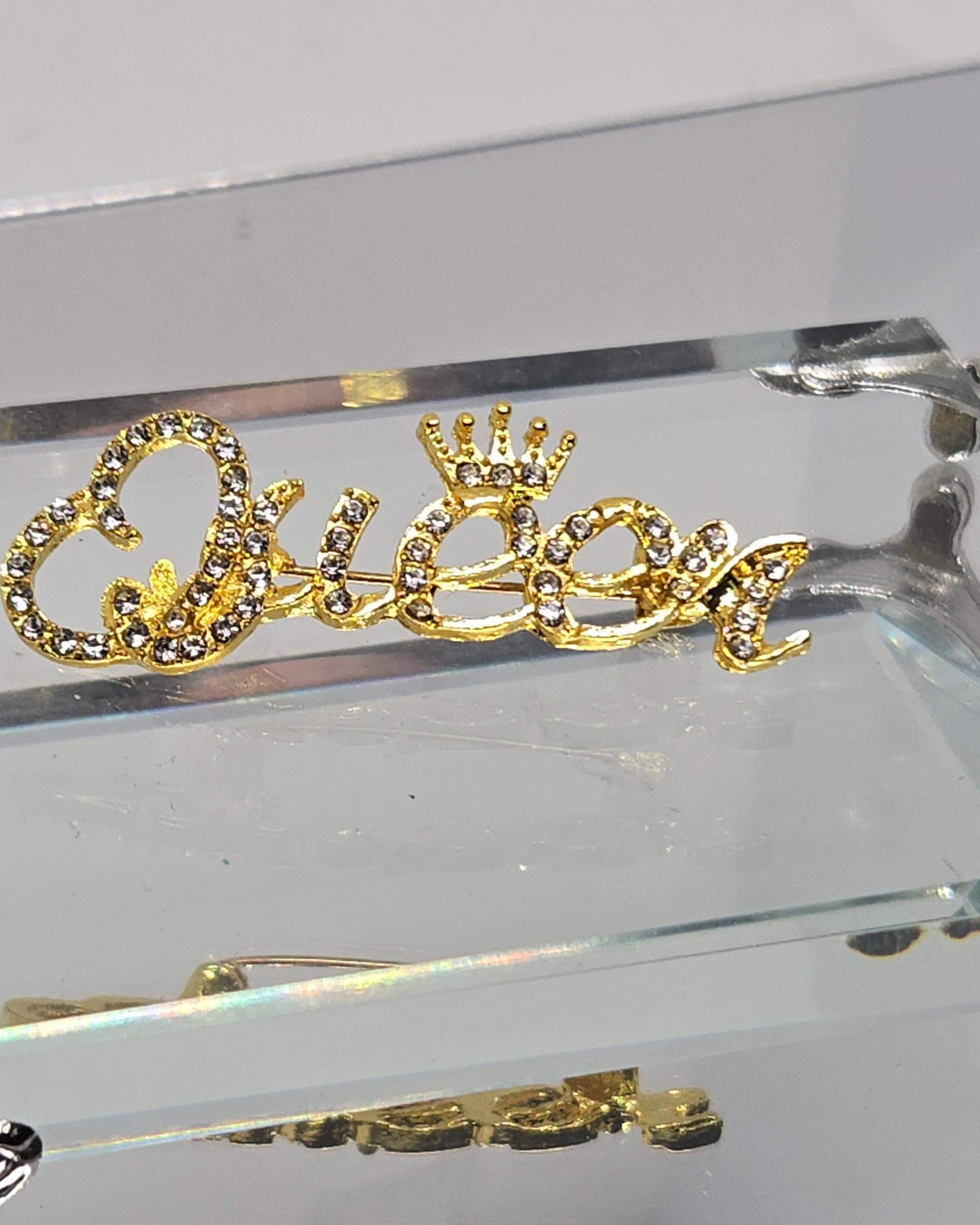 Gold Plated Queen Brooch Pin - Sparkling Rhinestone Accent