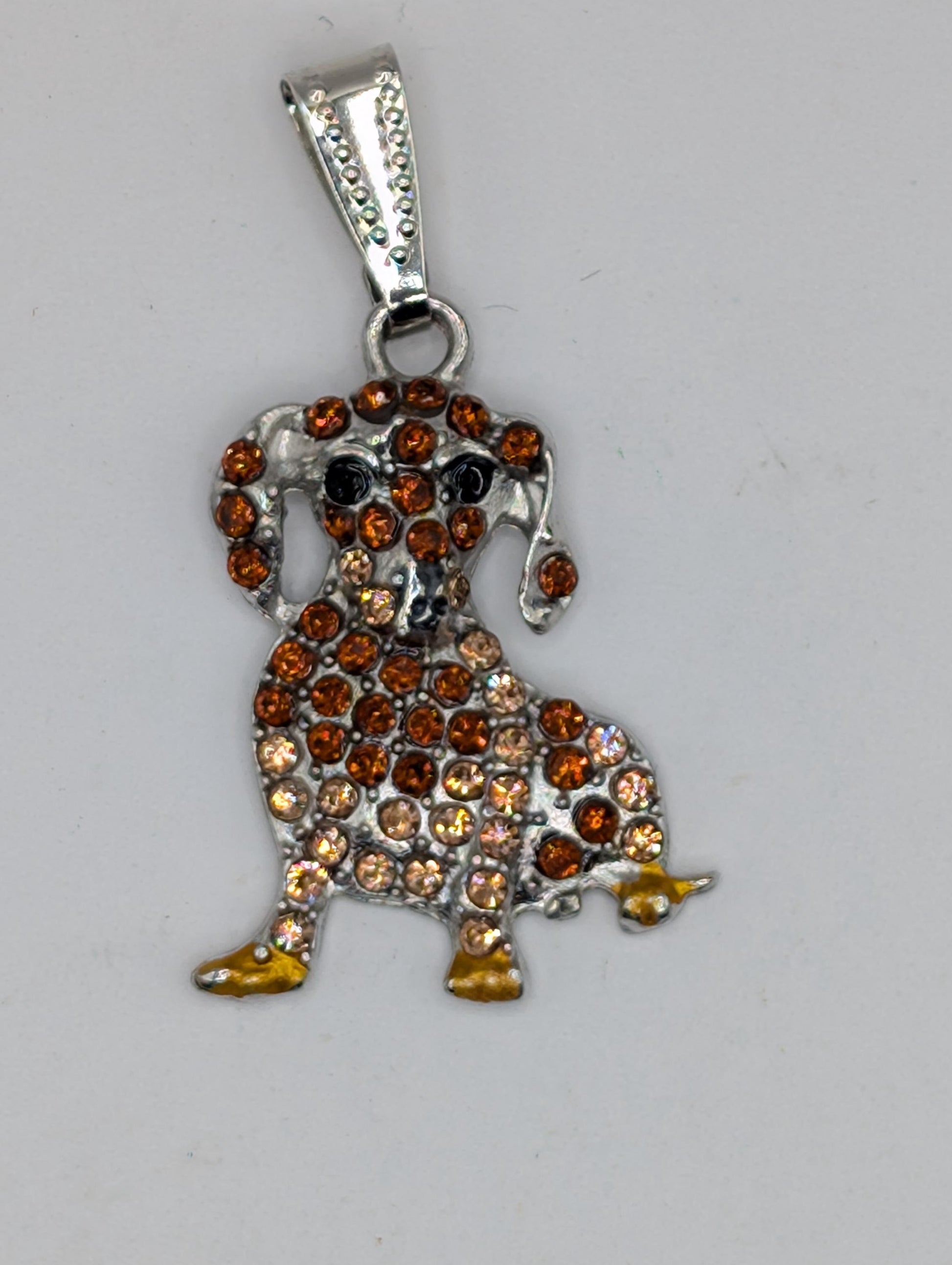 Dachshund Pendant: Silver Dog Jewelry - Rhinestone Detail, Small