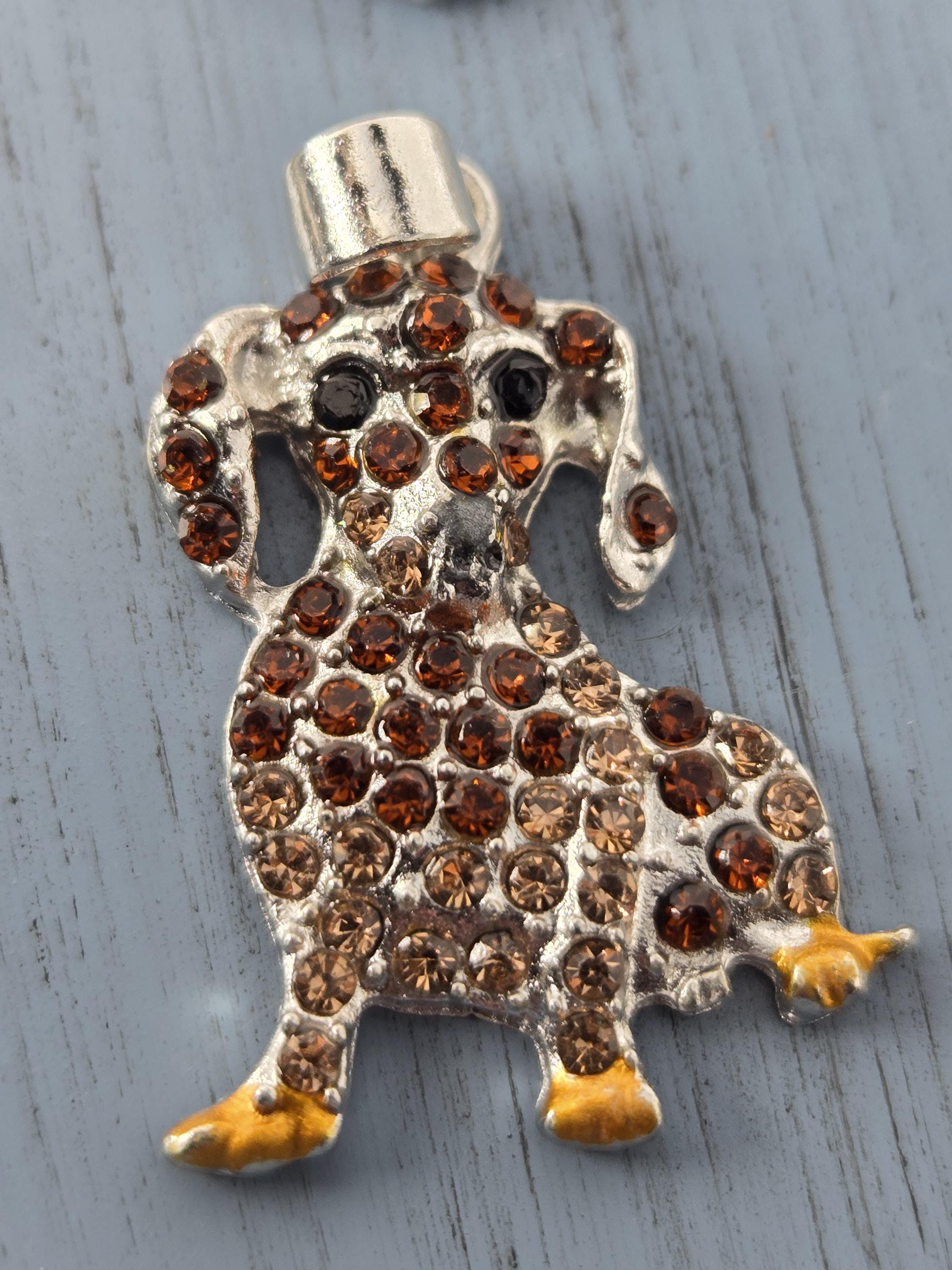 Dachshund Pendant: Silver Dog Jewelry - Rhinestone Detail, Small