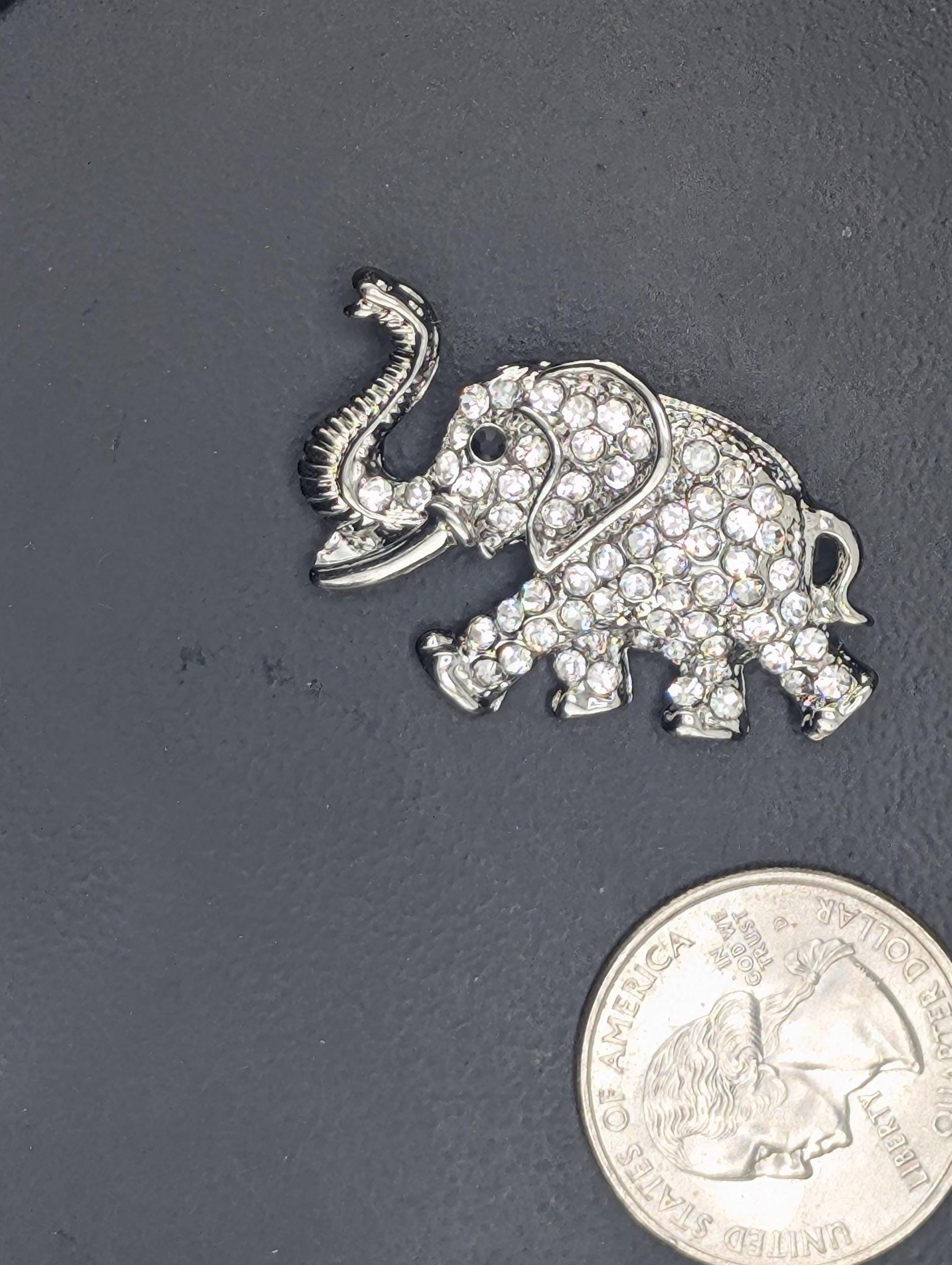Elephant Brooch: Silver Tone with Sparkle Accent - Lightweight Pin