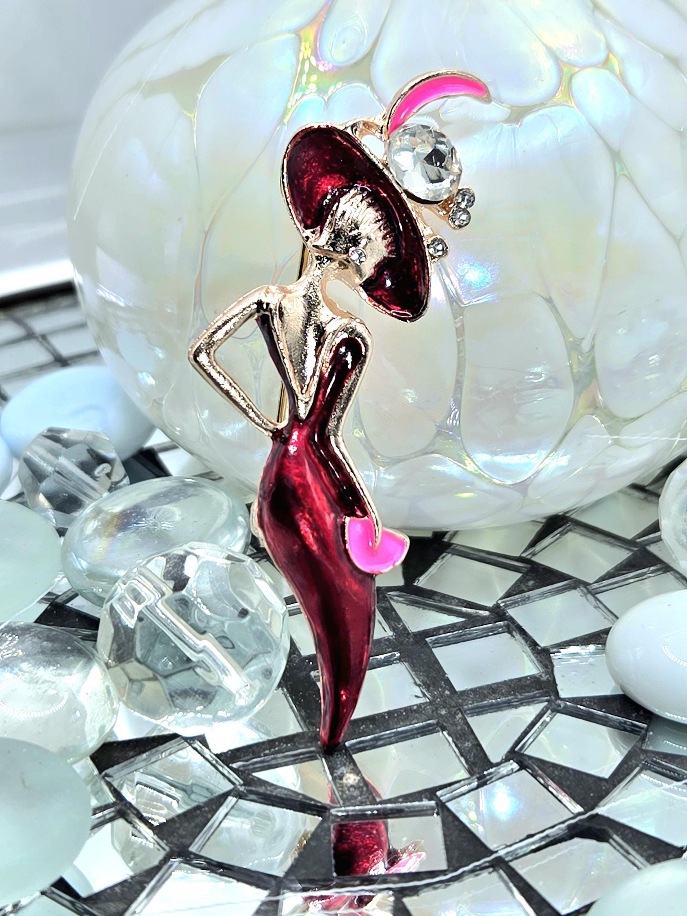 Lady in Red Brooch: Rose Gold Plated Sparkle (For Jacket, Scarf, Hat)