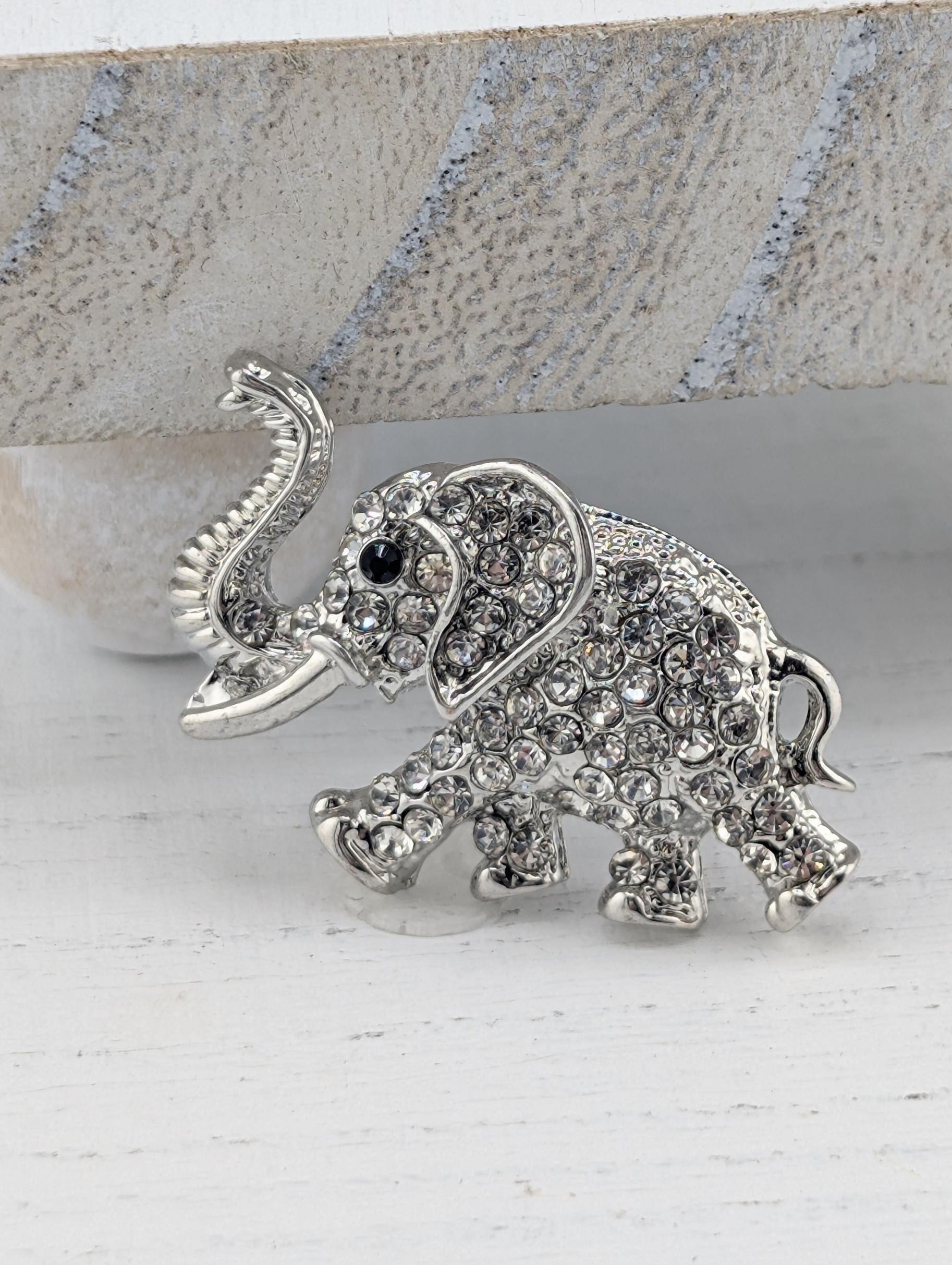 Elephant Brooch: Silver Tone with Sparkle Accent - Lightweight Pin