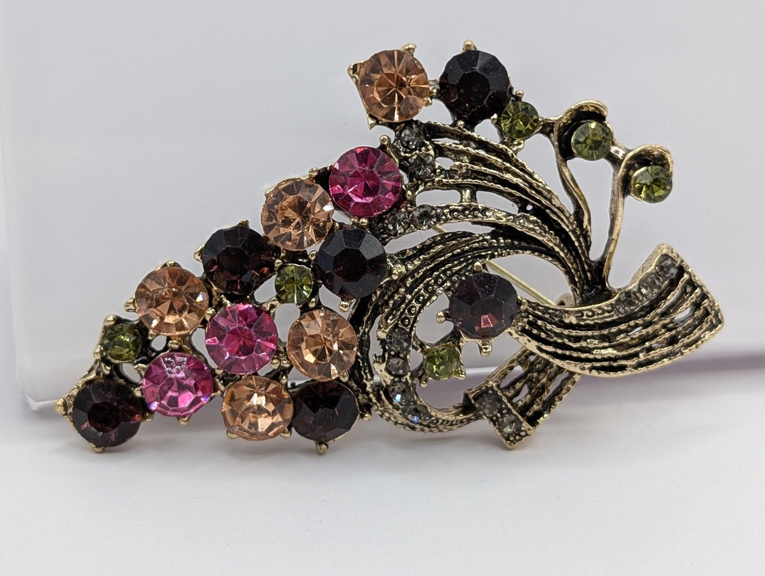 Cornucopia Brooch: Gold Plated with Purple, Pink & Green Accents