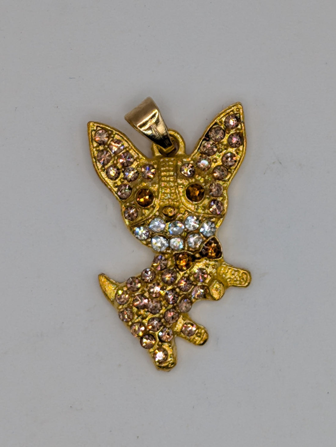 Gold Plated Chihuahua Pendant: Rhinestone Accent Bag Charm