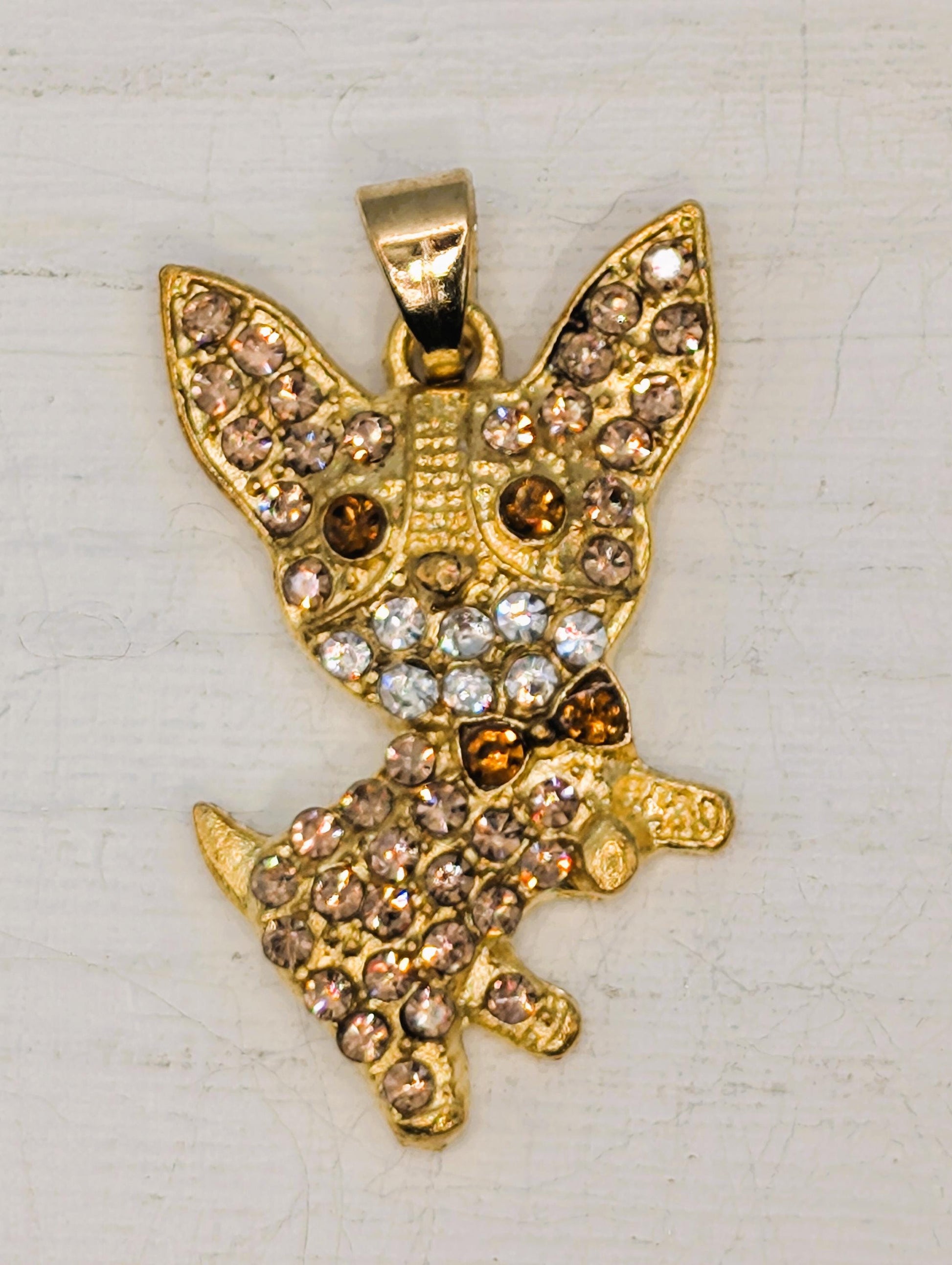 Gold Plated Chihuahua Pendant: Rhinestone Accent Bag Charm