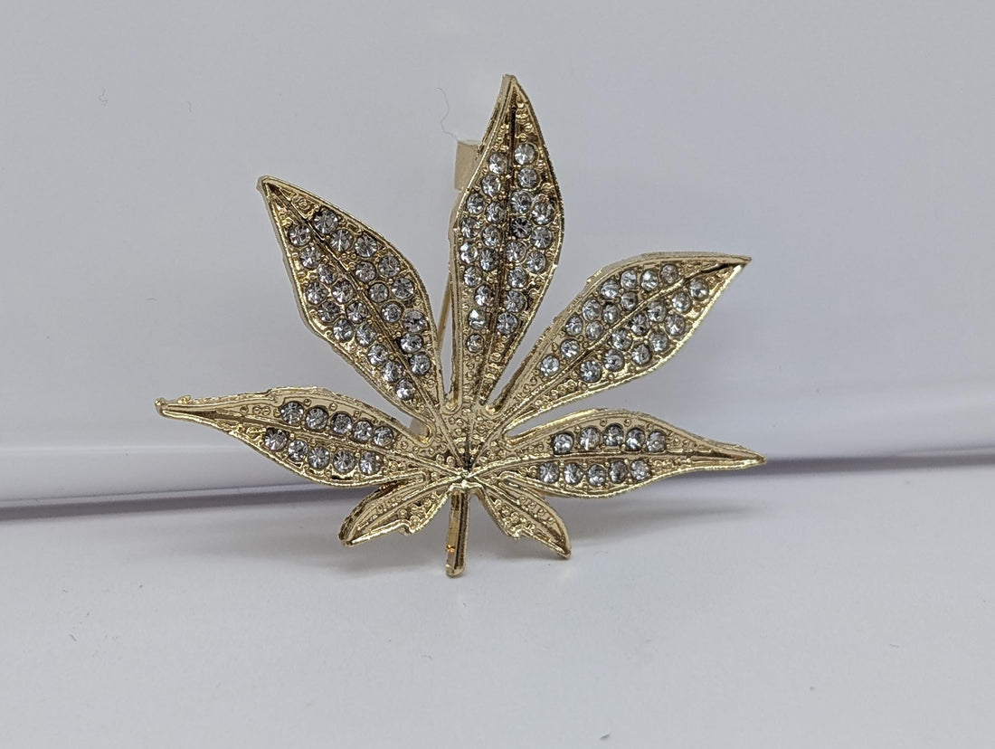 Gold Leaf Brooch - Delicate Sparkle with CZ Rhinestones