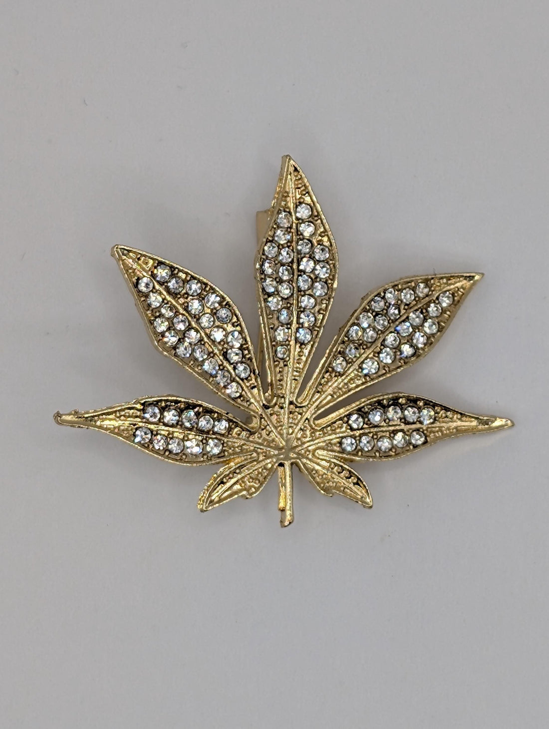 Gold Leaf Brooch - Delicate Sparkle with CZ Rhinestones