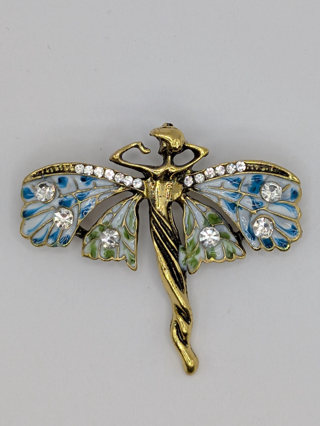 Gold Plated Fairy Brooch: Enamel Pin with Sparkling CZ