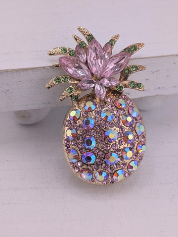 Pineapple Brooch: Pink Rhinestones and Gold Plating - Small Size