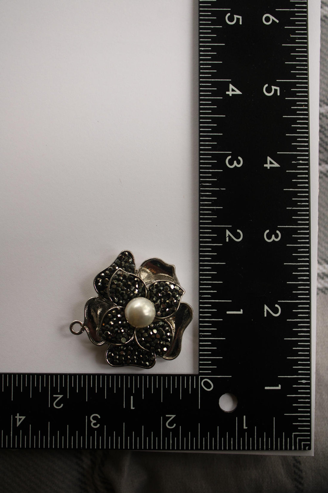 Silver Flower Charm Pendant - Enamel Accents and Sparkling Rhinestones