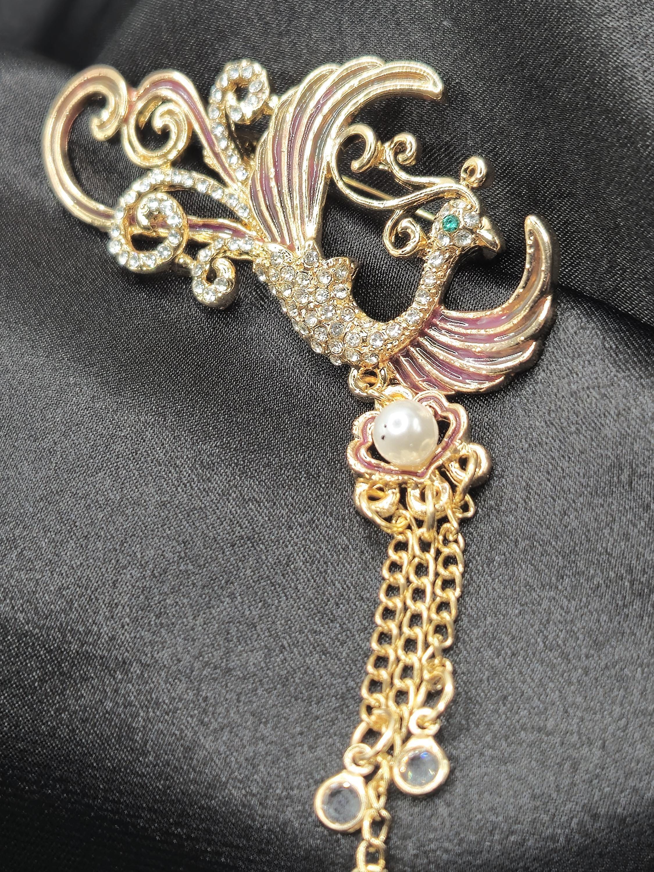 Phoenix Brooch Gold Plated, Yellow Enamel (1.5 Inch Lapel Pin)