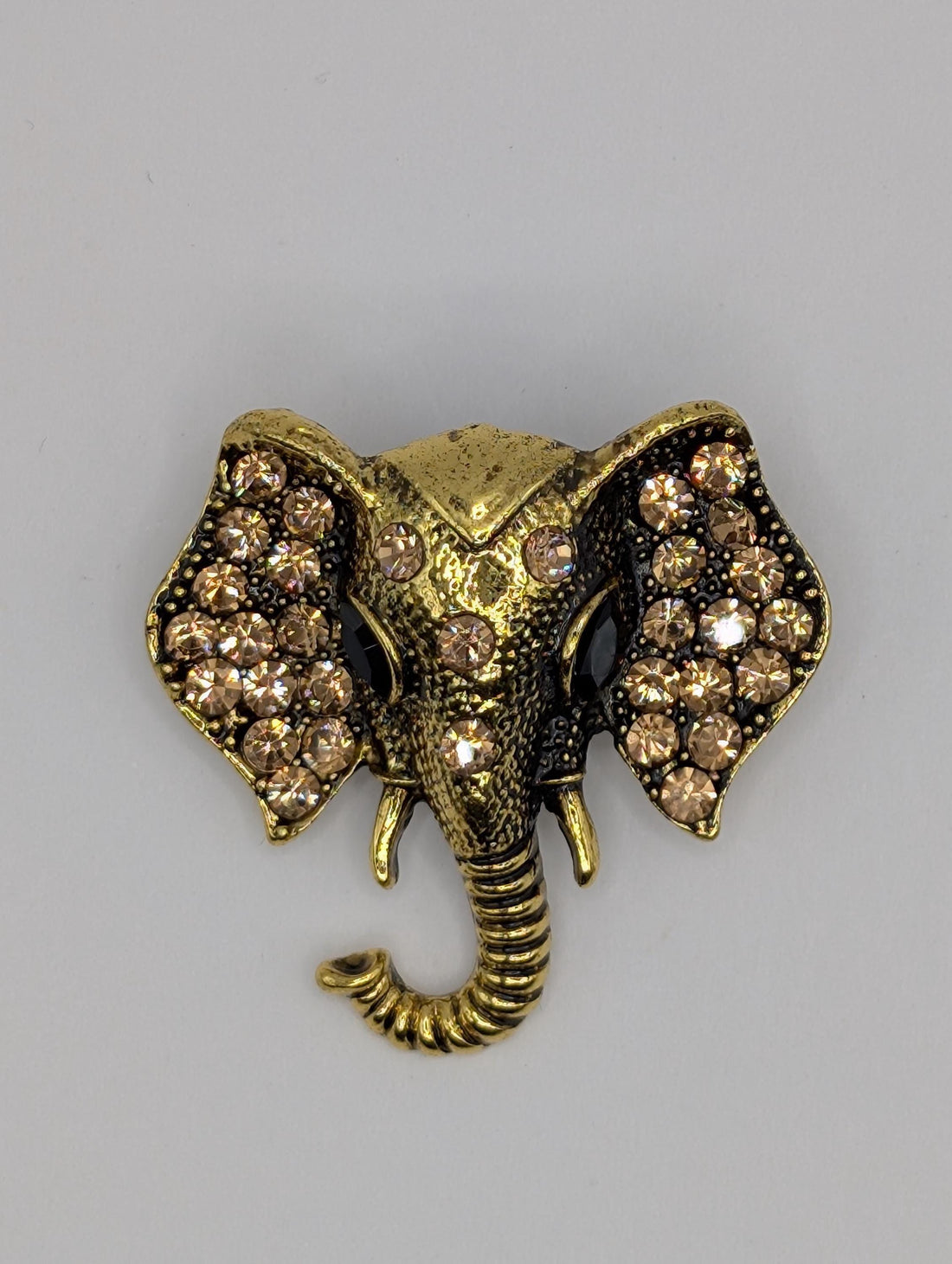 Elephant Brooch Pin - Gold Tone with Rhinestone Sparkle