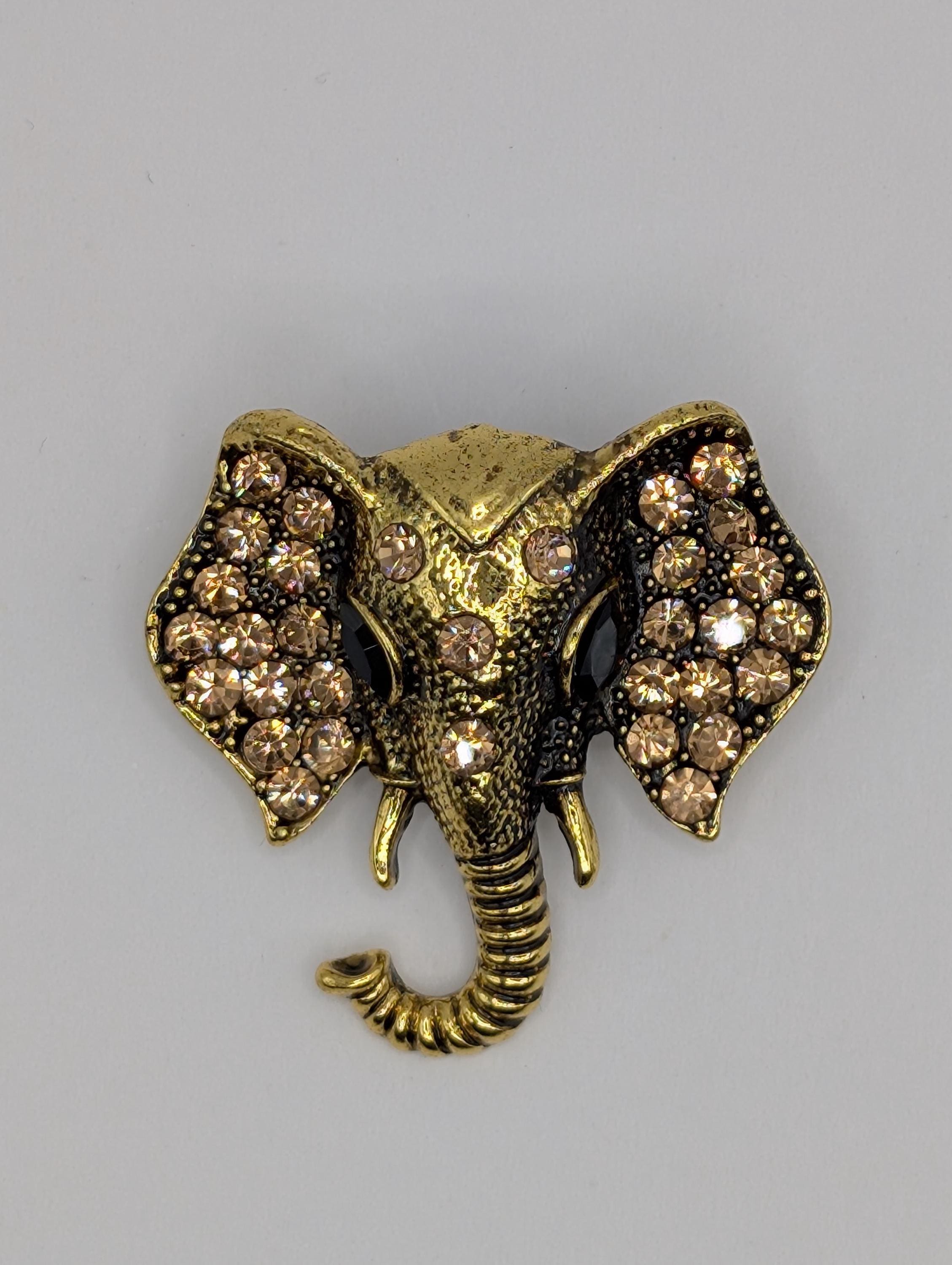 Elephant Brooch Pin - Gold Tone with Rhinestone Sparkle