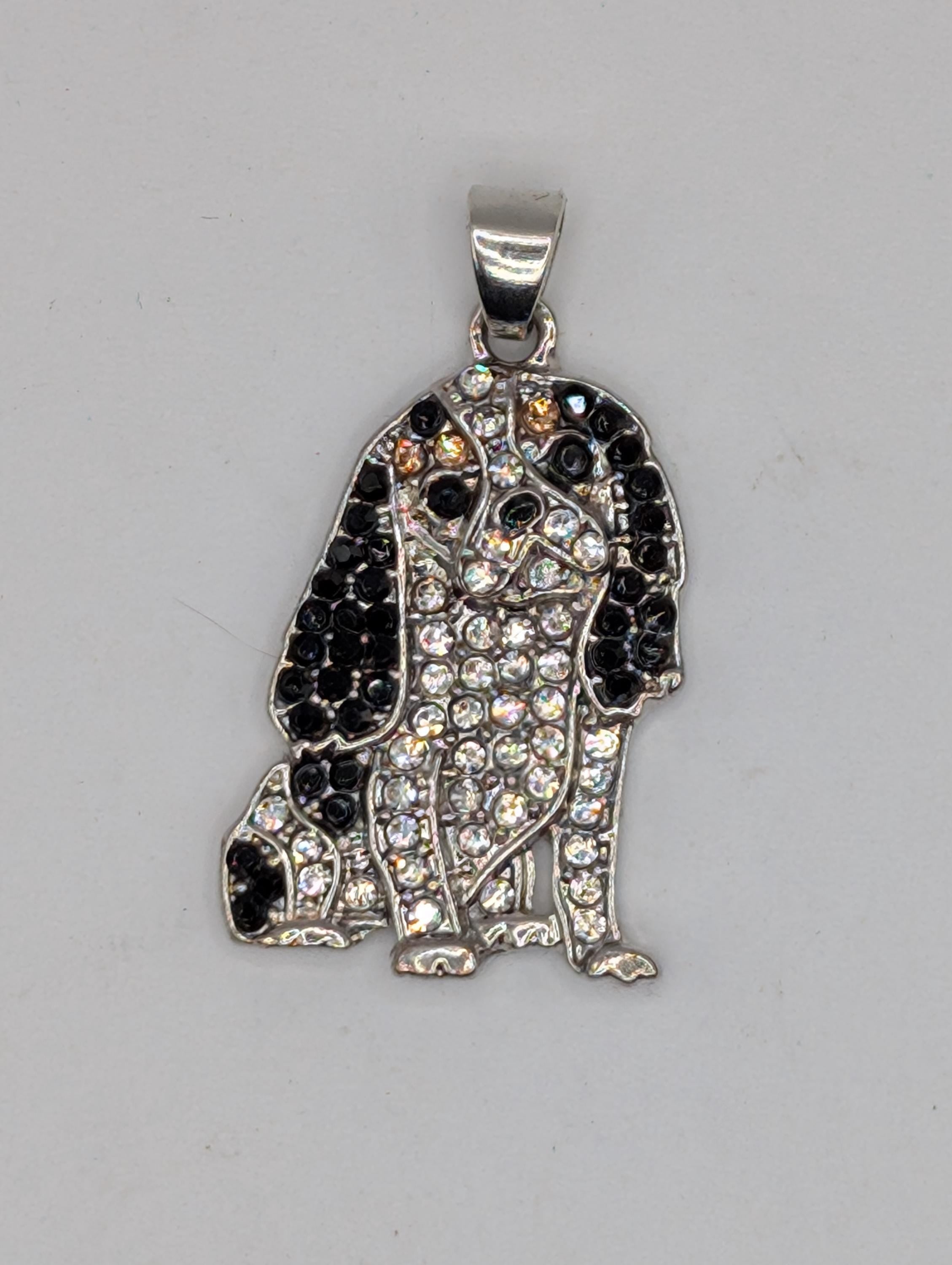 King Charles Cavalier Dog Pendant, Silver Plated (Rhinestone Detail)