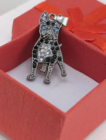 Silver French Bulldog Pendant - Sparkling Rhinestone Dog Charm
