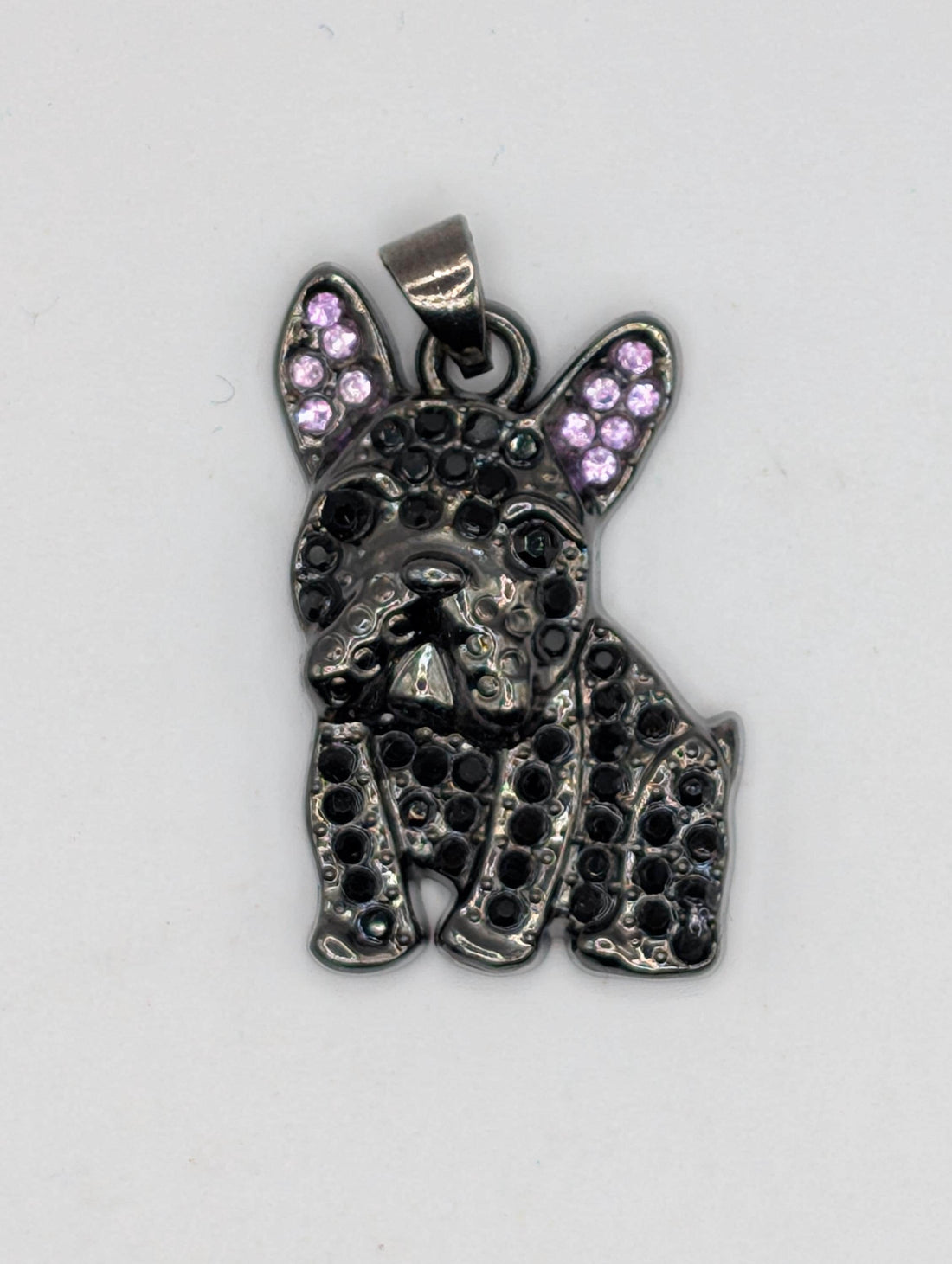 Frenchie Dog Pendant, Gunmetal Rhinestone Charm (Bag Accessory)
