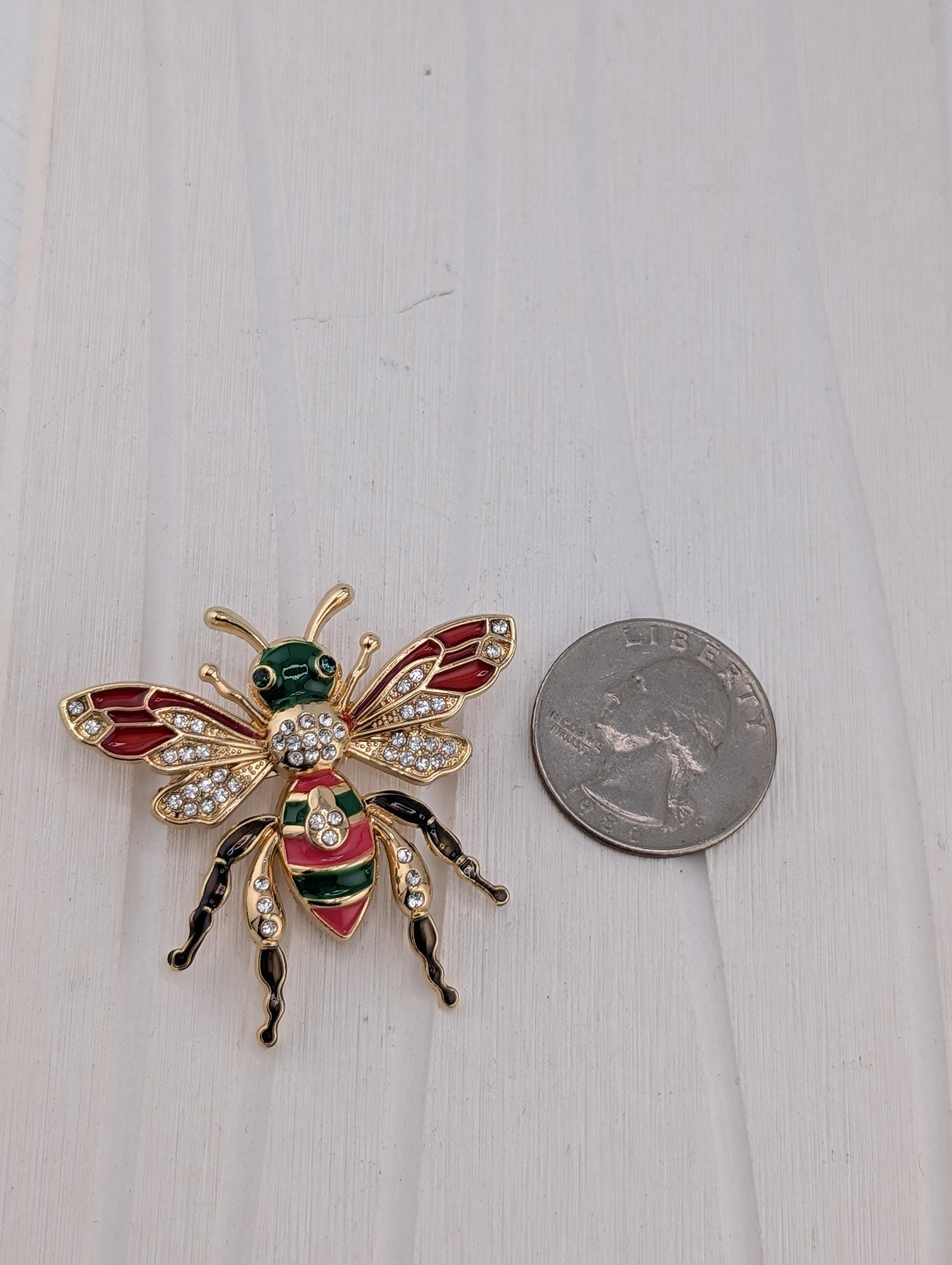 Queen Ant Brooch: Gold Plated with Sparkly Rhinestones