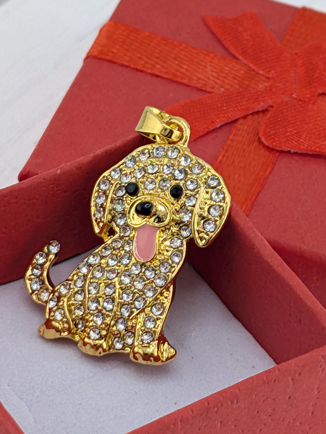 Labrador Pendant: Gold Plated Dog Charm (Rhinestone Accent for Bag or Keychain)