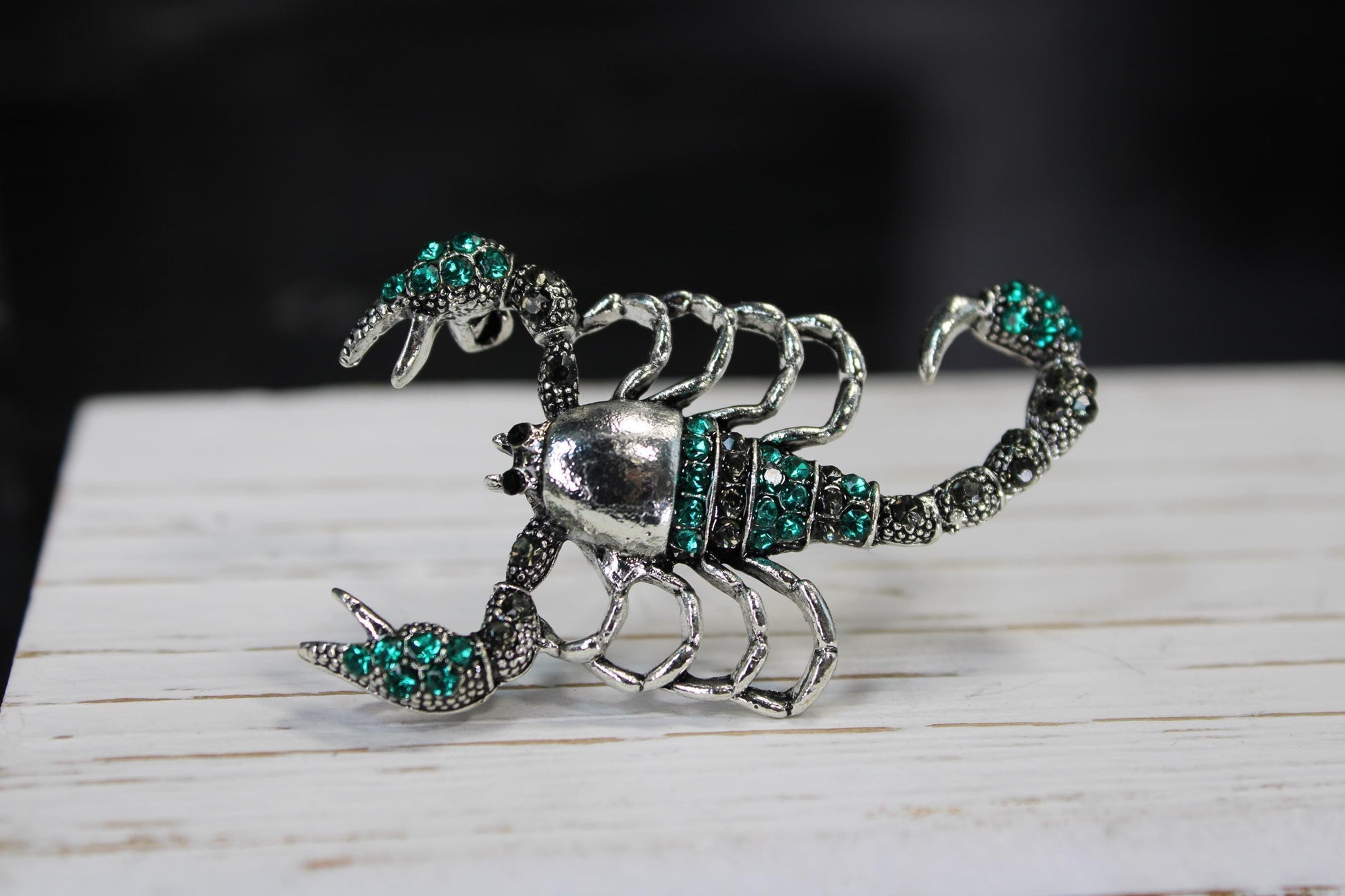 Scorpion Brooch: Teal Enamel and Silver Plated (Casual or Dressy)