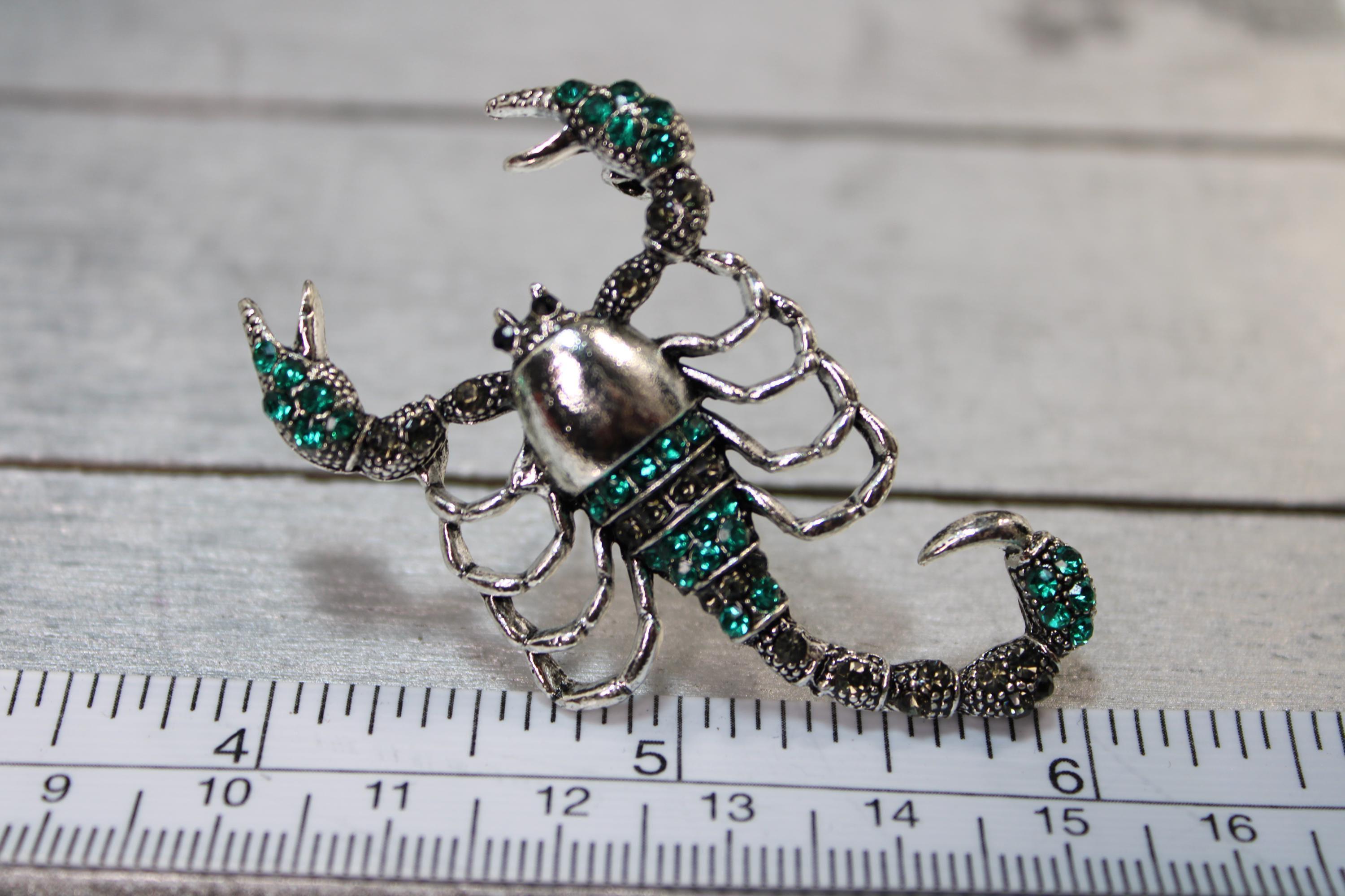 Scorpion Brooch: Teal Enamel and Silver Plated (Casual or Dressy)