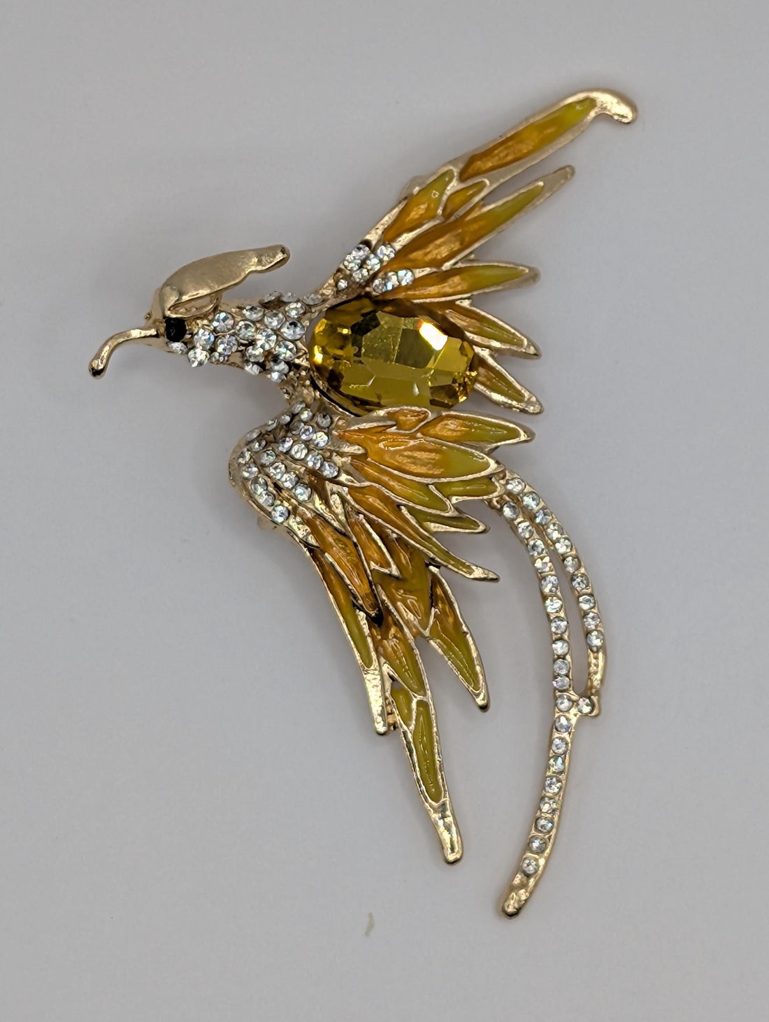 Phoenix Brooch: Gold Plated with Rhinestones - Statement Pin