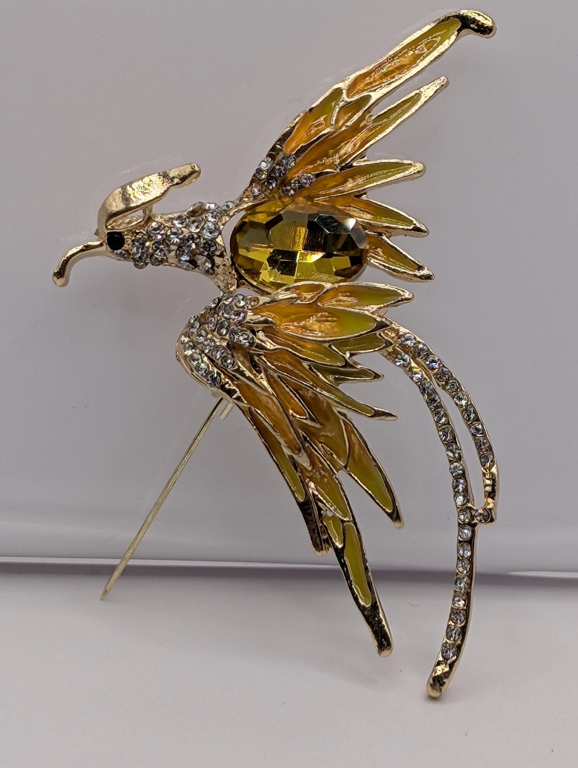 Phoenix Brooch: Gold Plated with Rhinestones - Statement Pin