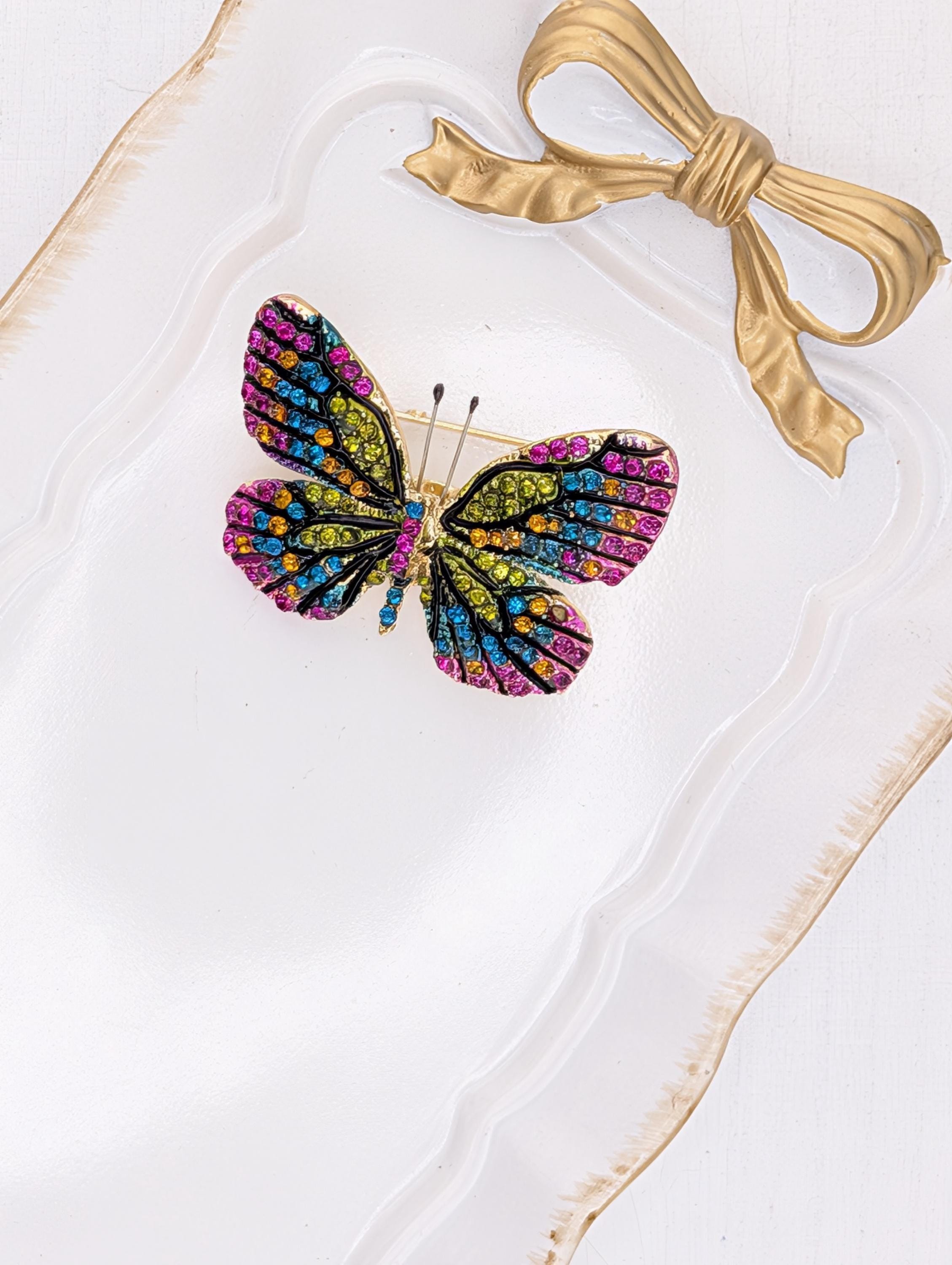 Gold Butterfly Brooch - Sparkling Rhinestone Pin